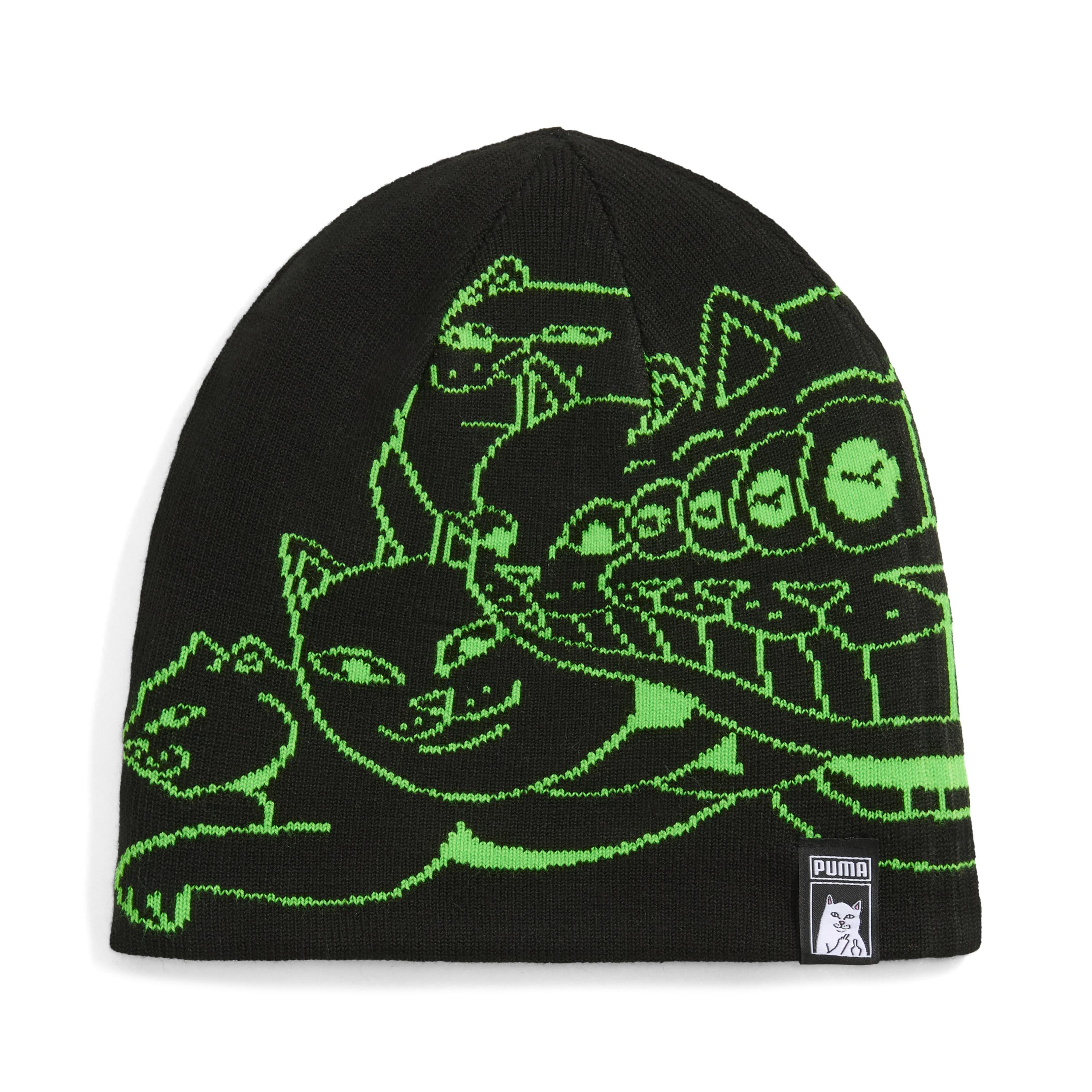 RIPNDIP PUMA x RIPNDIP Reversable Skull Beanie (PUMA Black-Fluro Green Pes)
