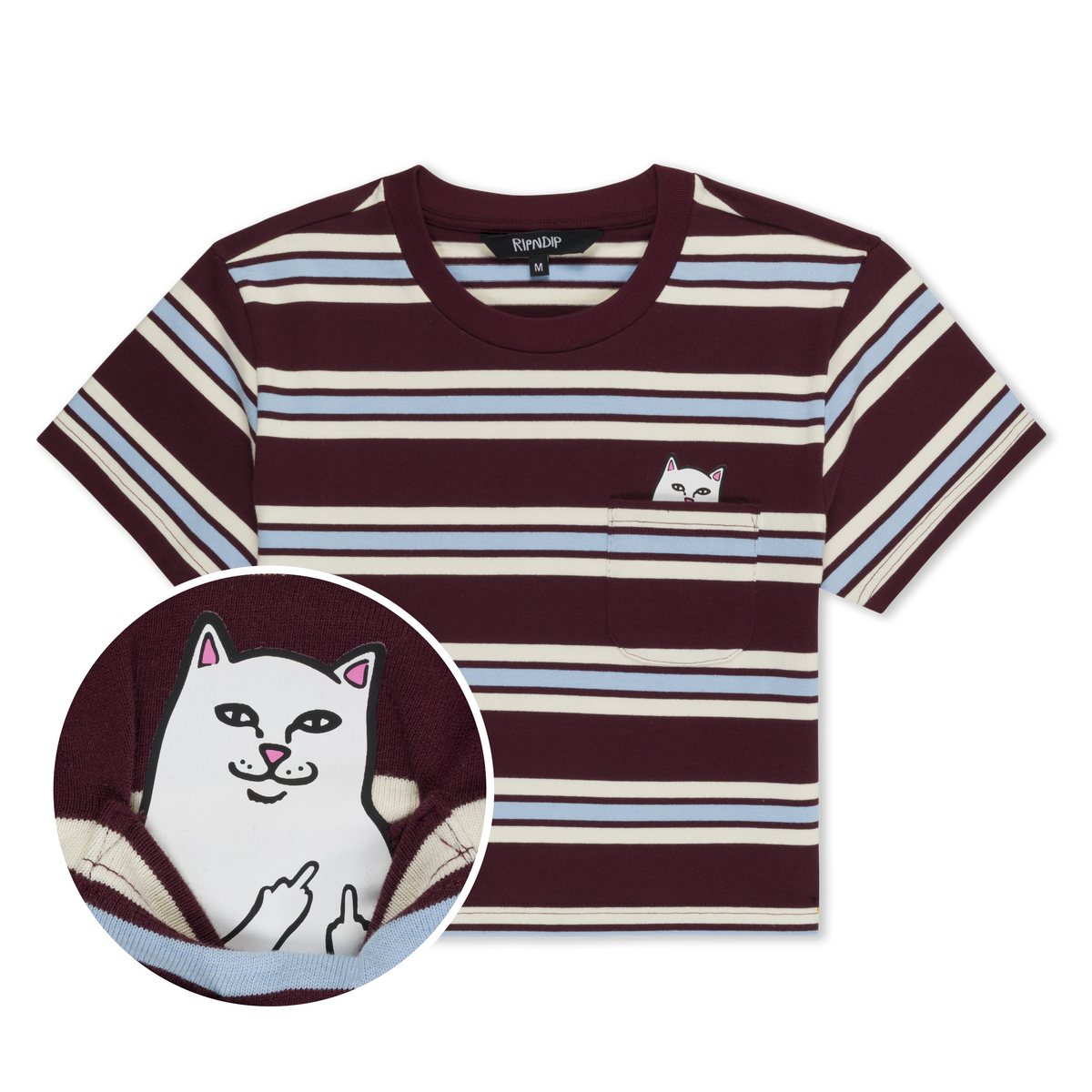RIPNDIP Lord Nermal Cropped Baby Pocket Tee (Brown Stripes)