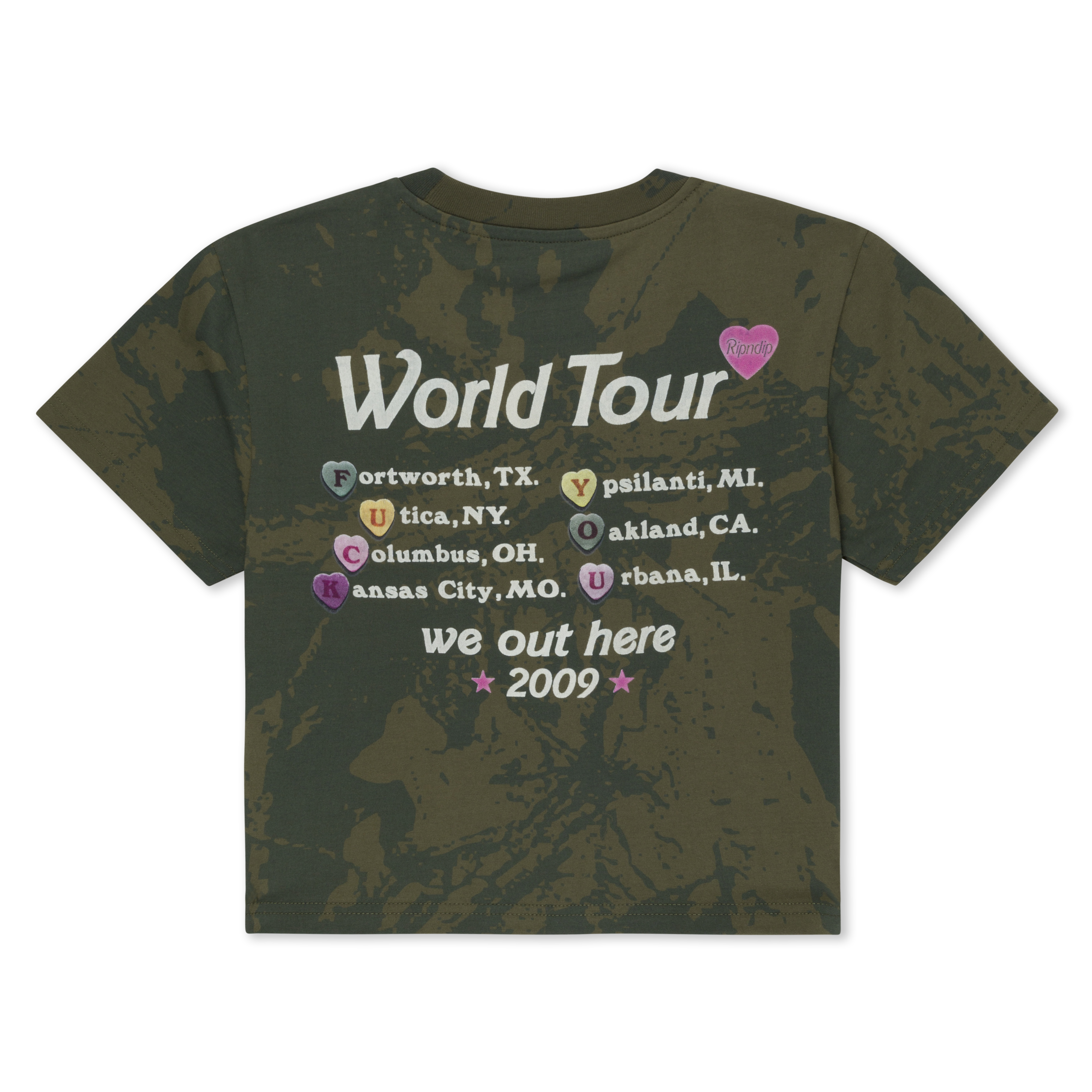 RIPNDIP Out Here Tour Cropped Baby Tee (Forest Camo)
