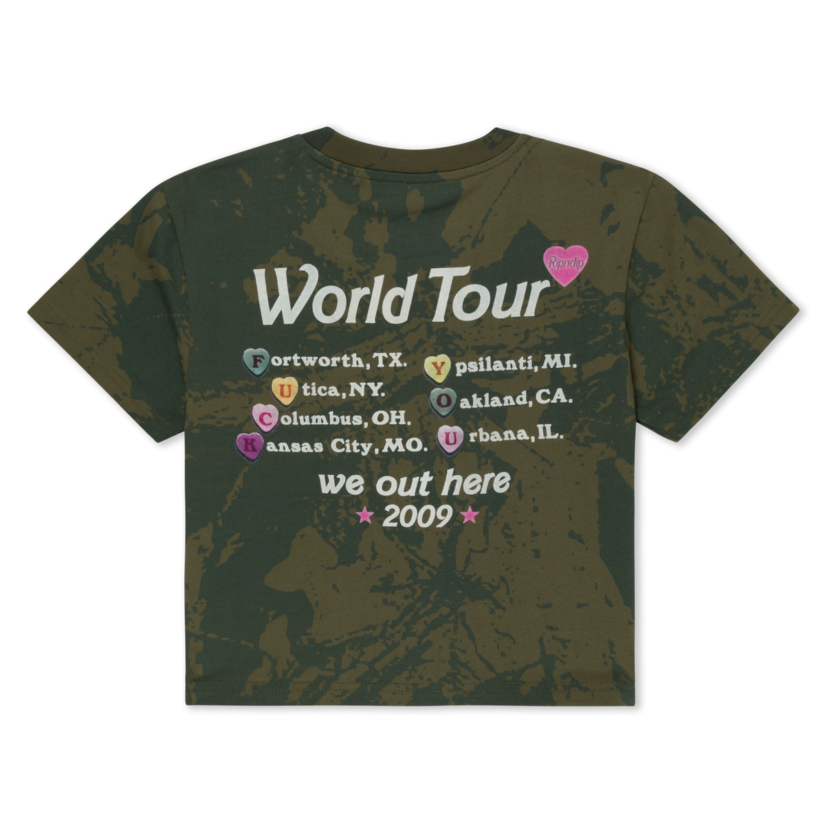 RIPNDIP Out Here Tour Cropped Baby Tee (Forest Camo)