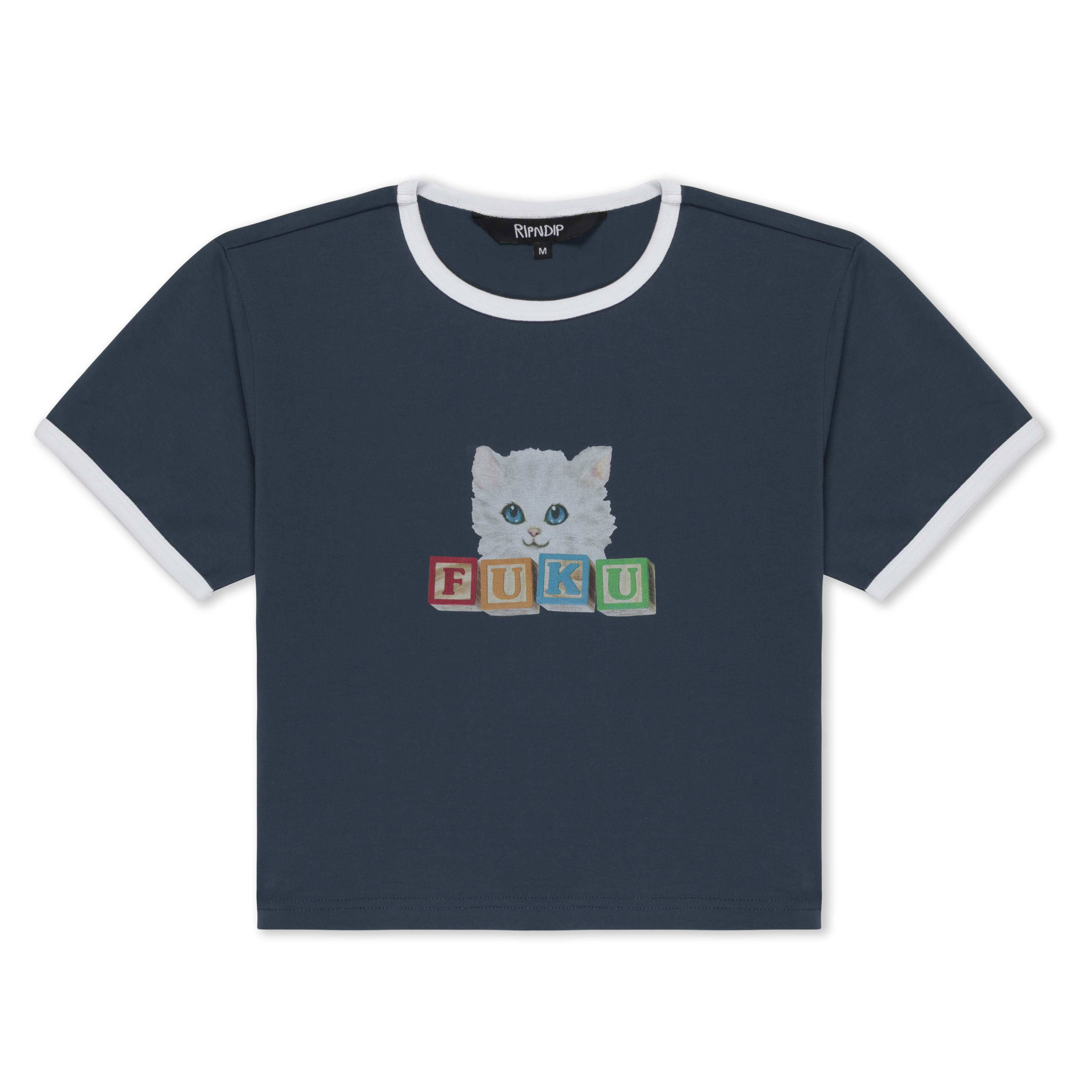 RIPNDIP Fuku Cropped Baby Ringer Tee (Navy / White)
