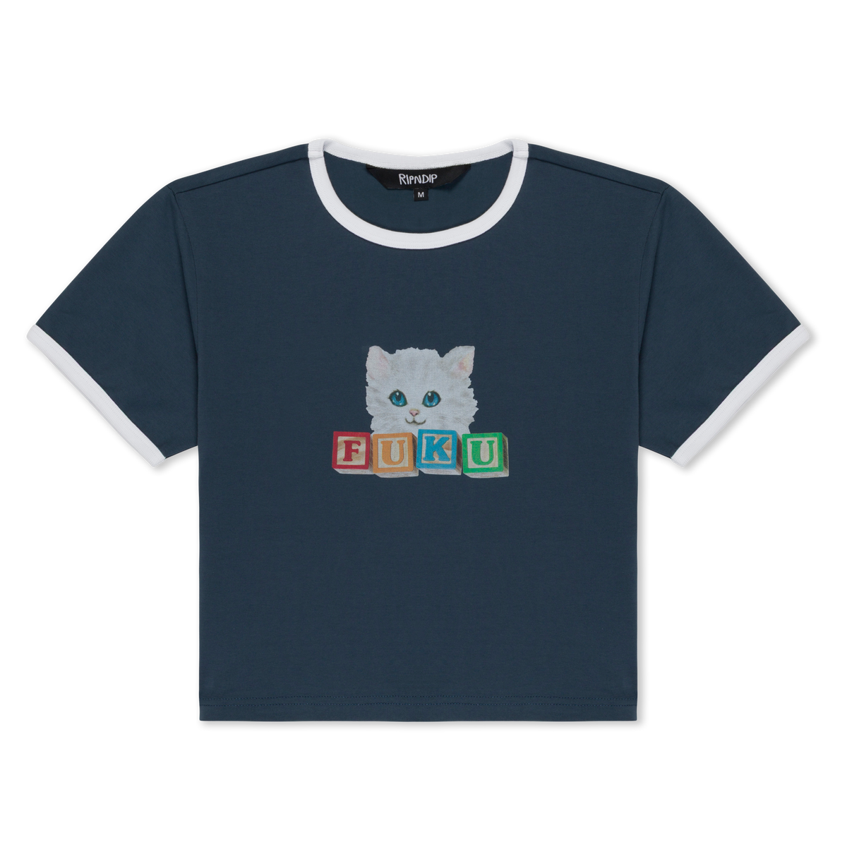 RIPNDIP Fuku Cropped Baby Ringer Tee (Navy / White)