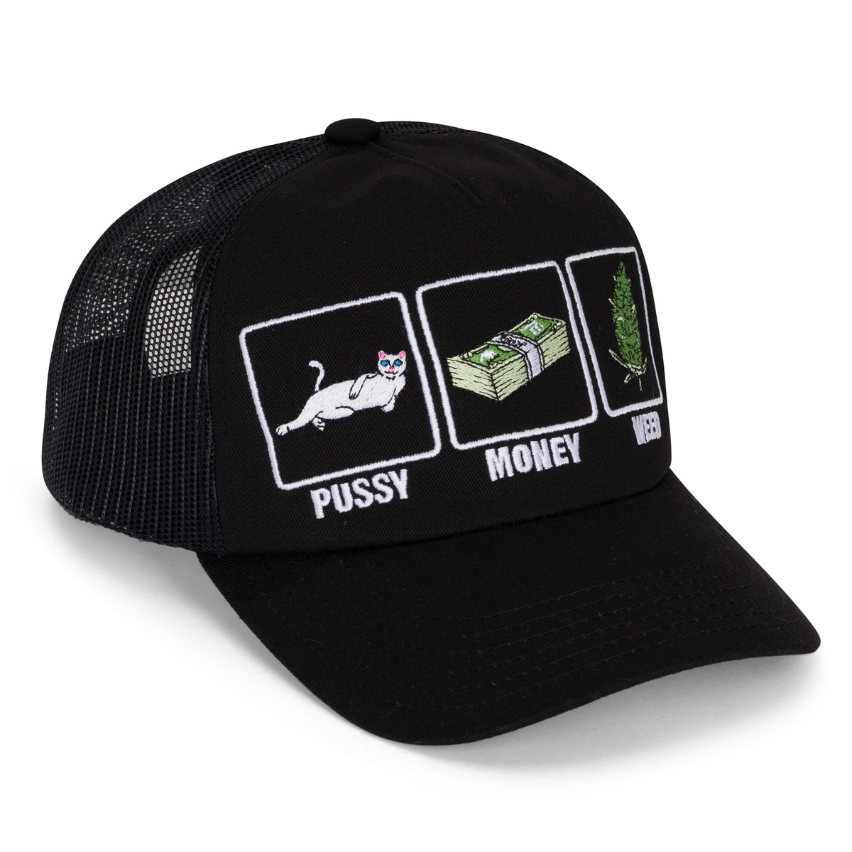 RIPNDIP Pussy Money Weed Trucker Hat (Black)