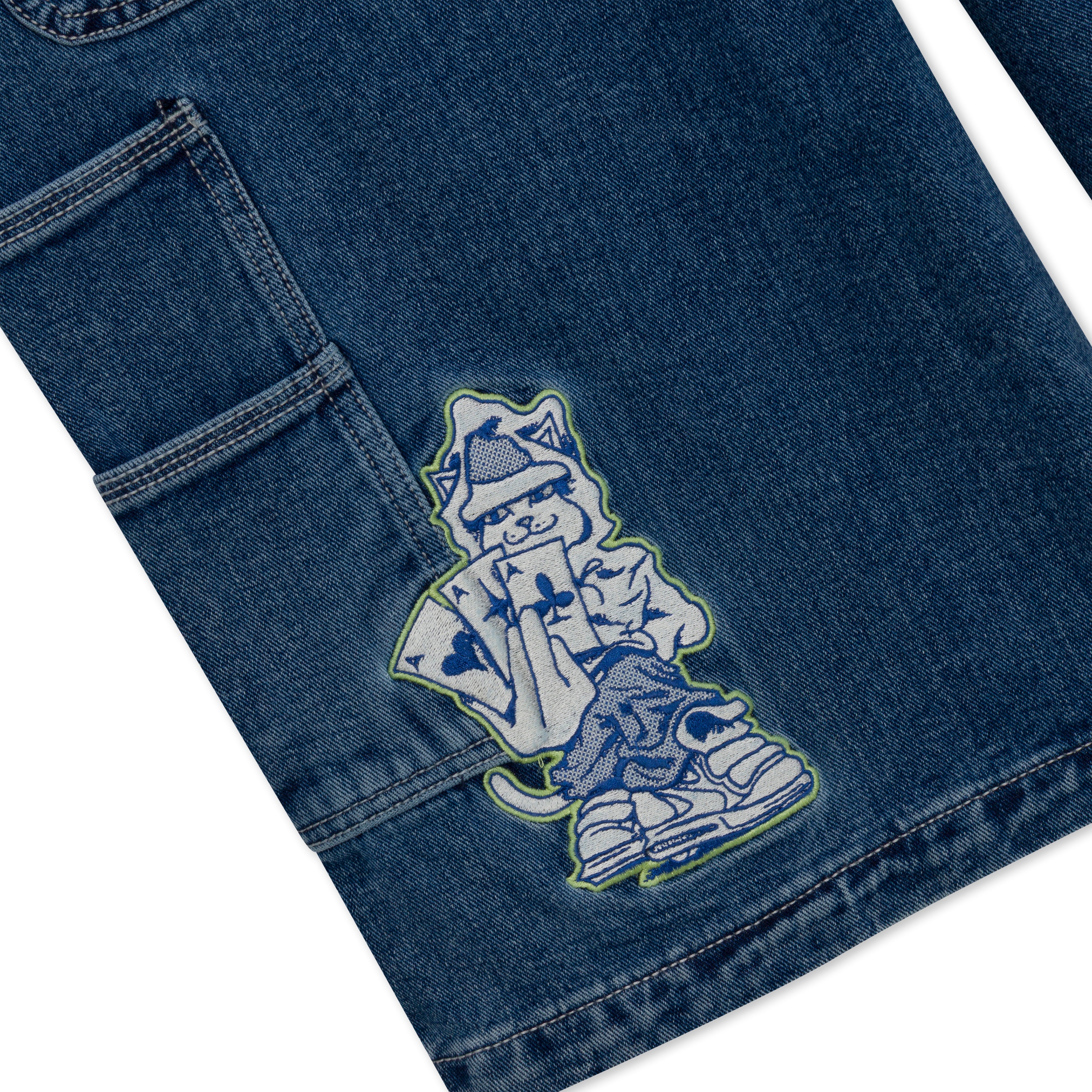 RIPNDIP Ace Ultra Wide Leg Shorts (Medium Wash)