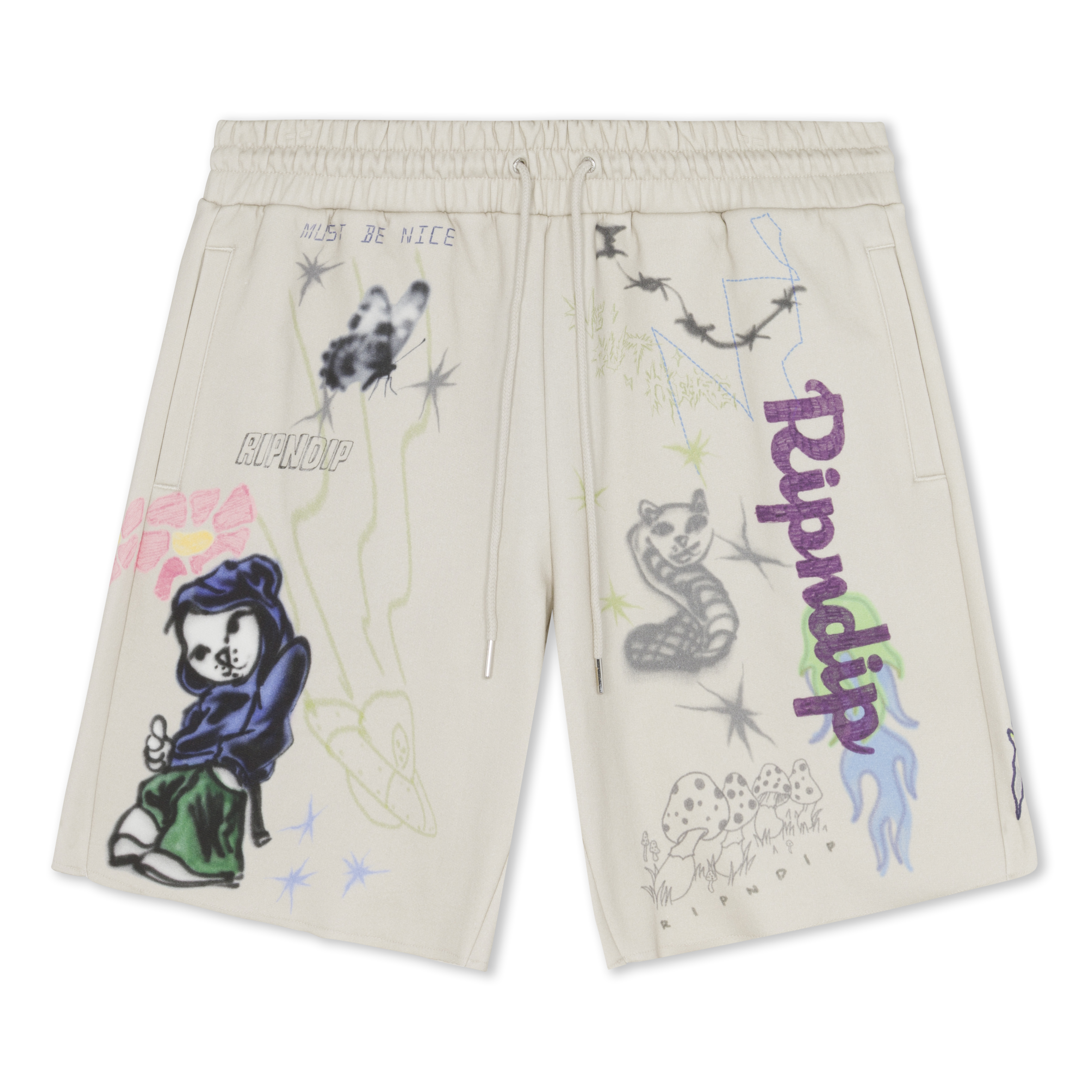 RIPNDIP Goosebumps Raw Edge Sweat Shorts (Bone)