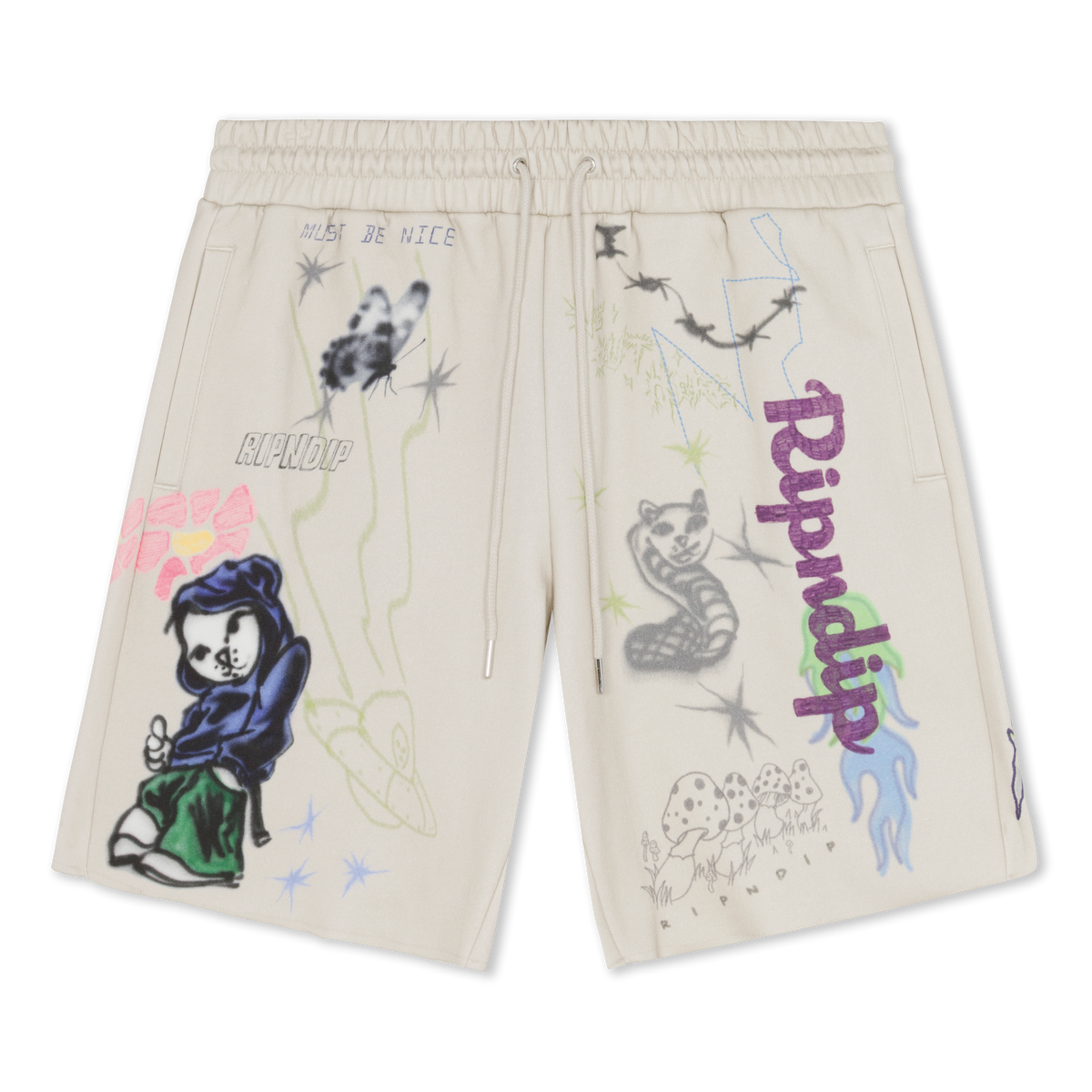 RIPNDIP Goosebumps Raw Edge Sweat Shorts (Bone)