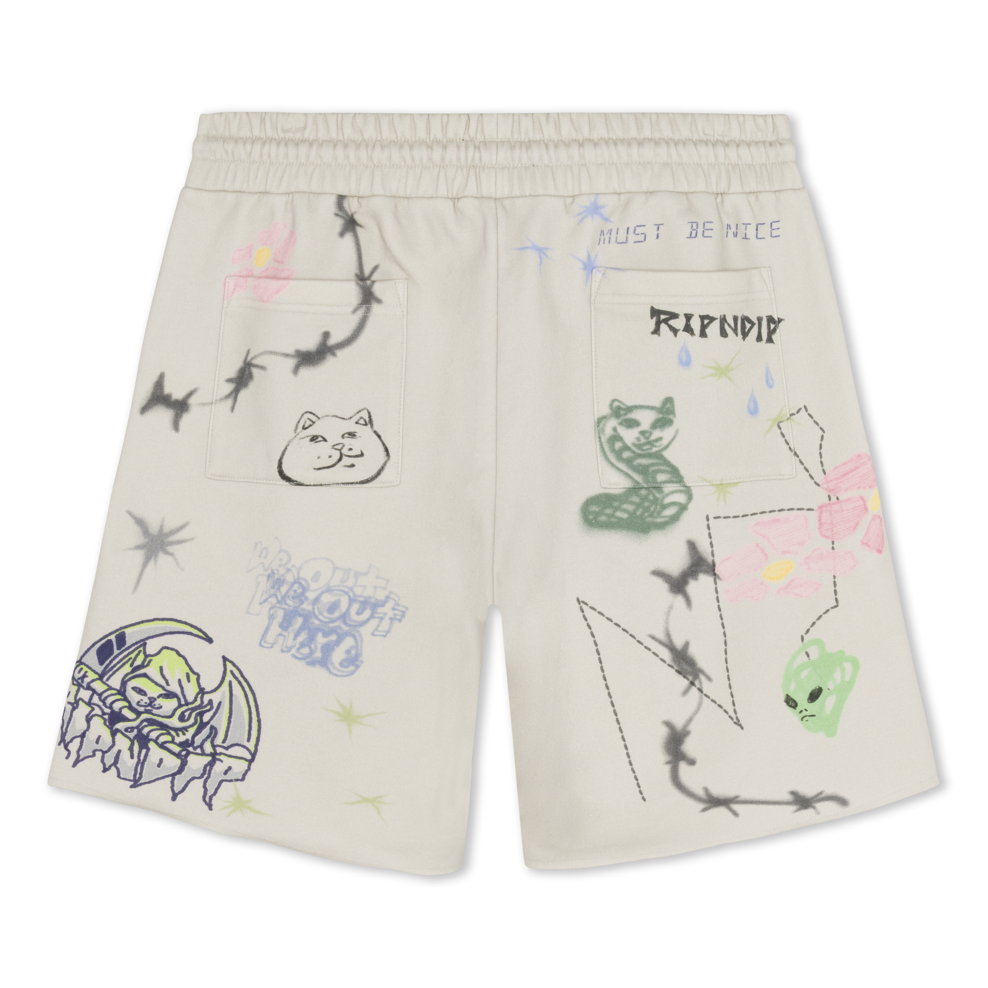 RIPNDIP Goosebumps Raw Edge Sweat Shorts (Bone)
