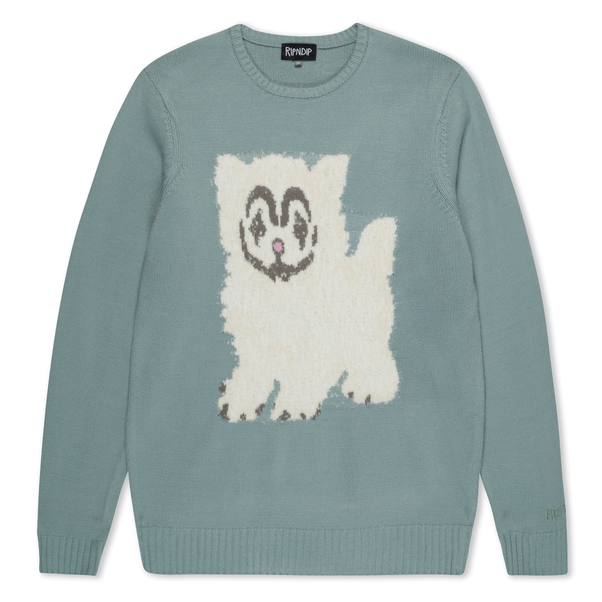 RIPNDIP Pet Me Im Cute Knit Sweater (Heather Sage Grey)