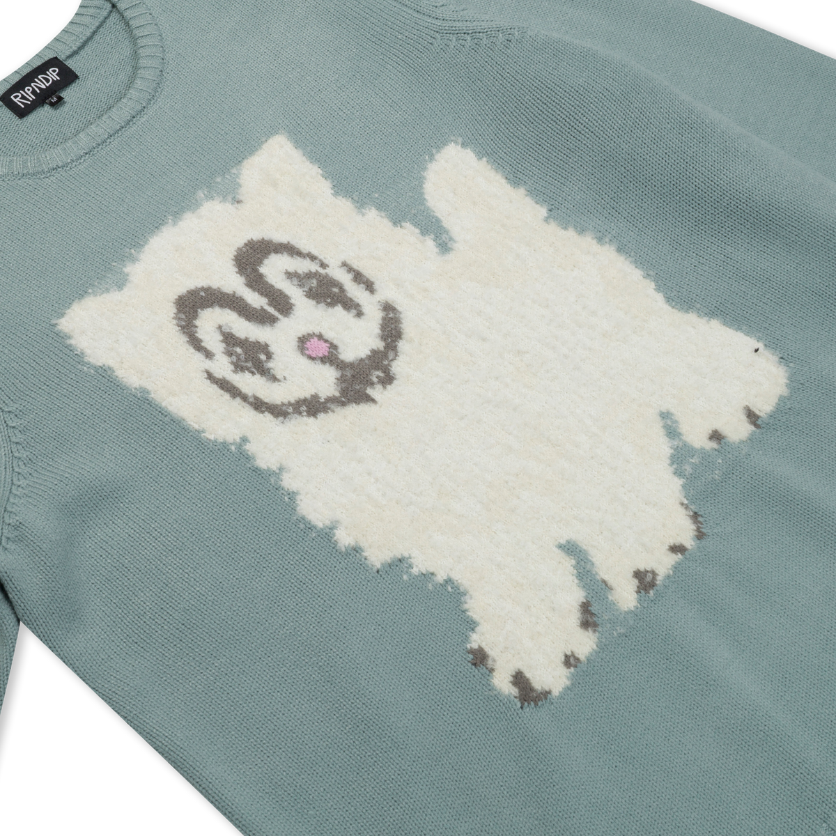 RIPNDIP Pet Me Im Cute Knit Sweater (Heather Sage Grey)