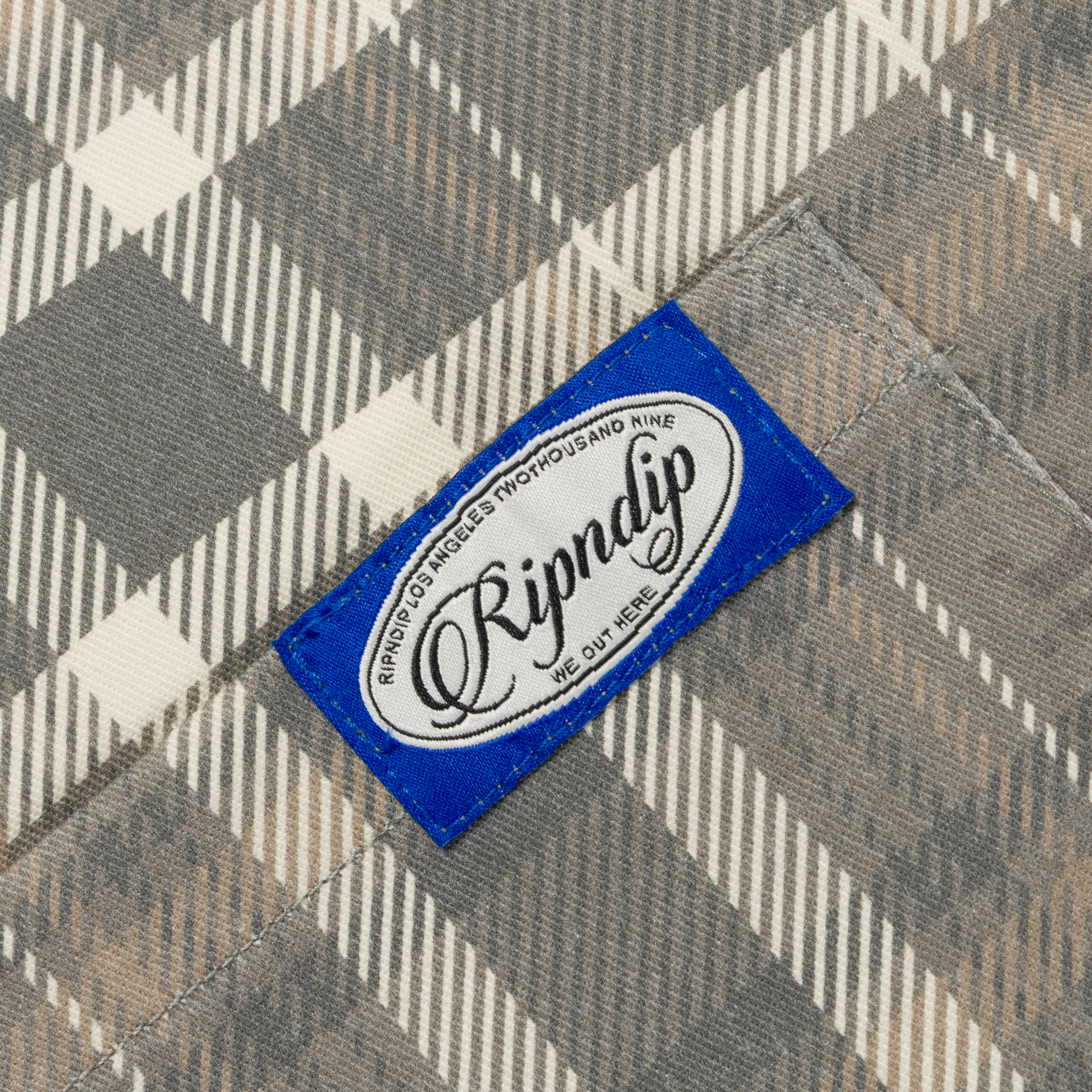 RIPNDIP Pacific Beach Half Zip Double Sleeve Tee (Tan Plaid)