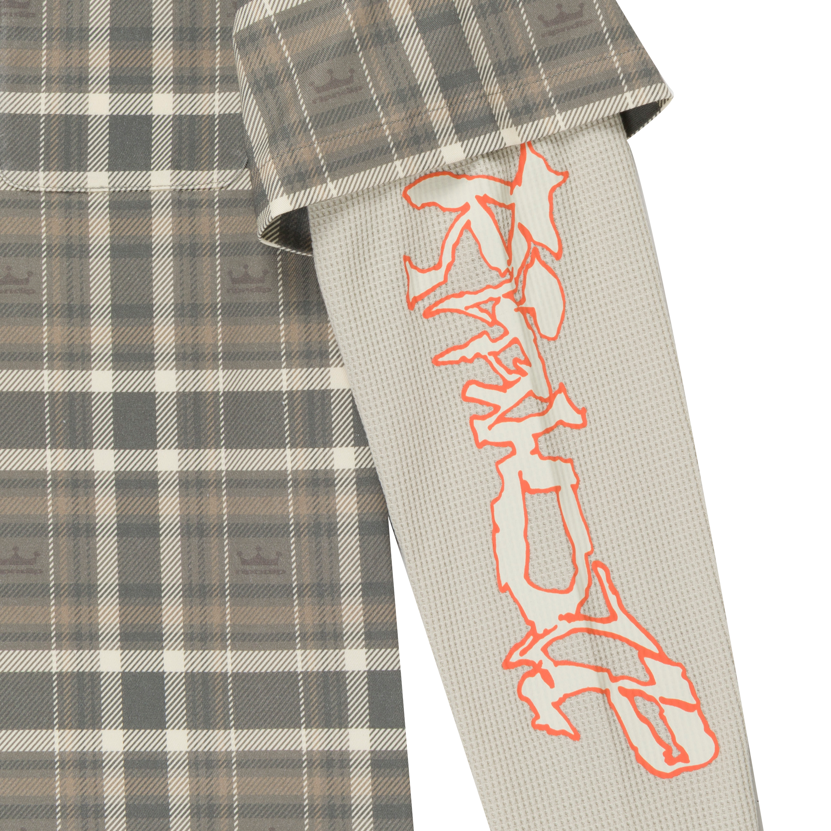 RIPNDIP Pacific Beach Half Zip Double Sleeve Tee (Tan Plaid)