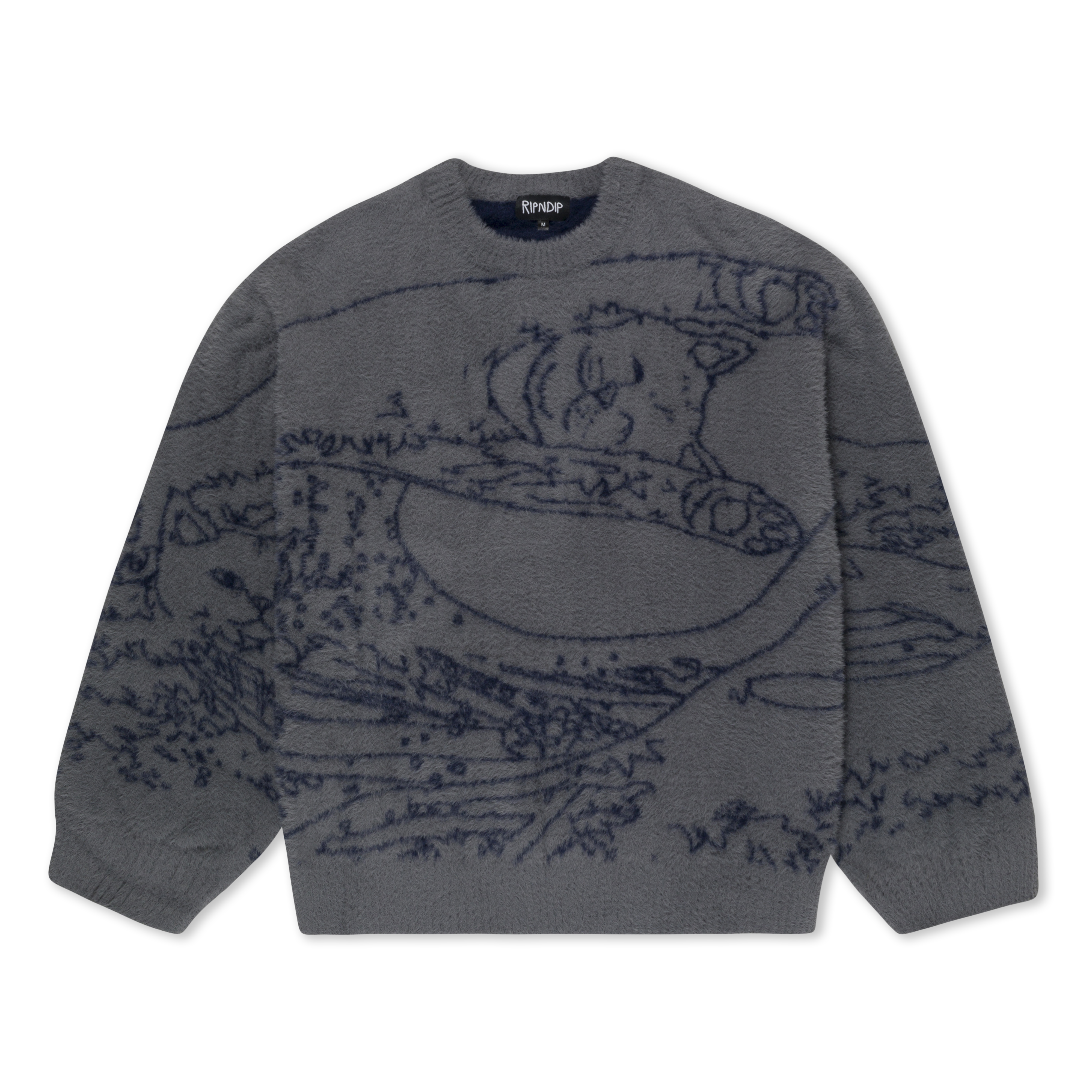 RIPNDIP Great Wave Of Nerm Reversible Sweater (Grey / Navy)
