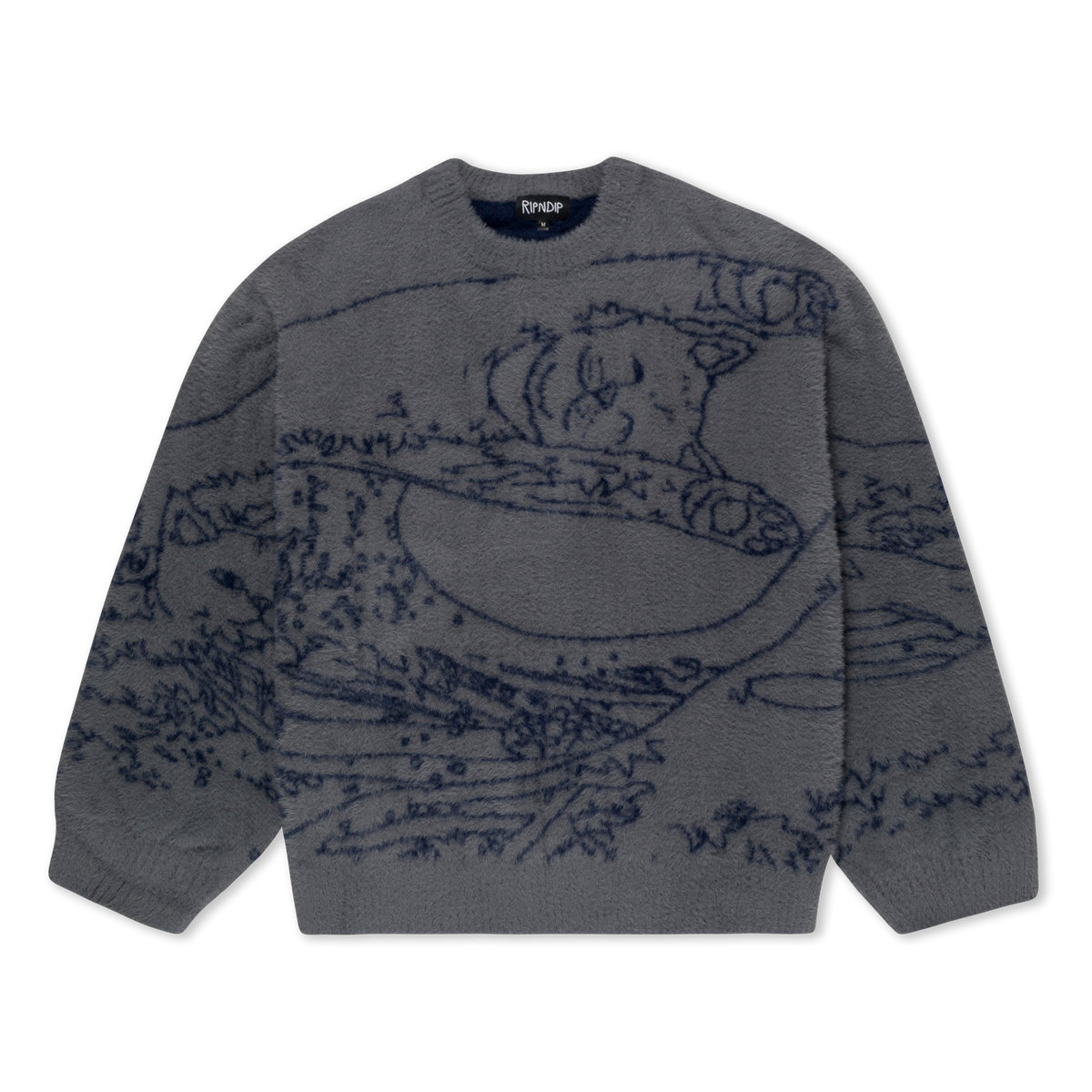RIPNDIP Great Wave Of Nerm Reversible Sweater (Grey / Navy)
