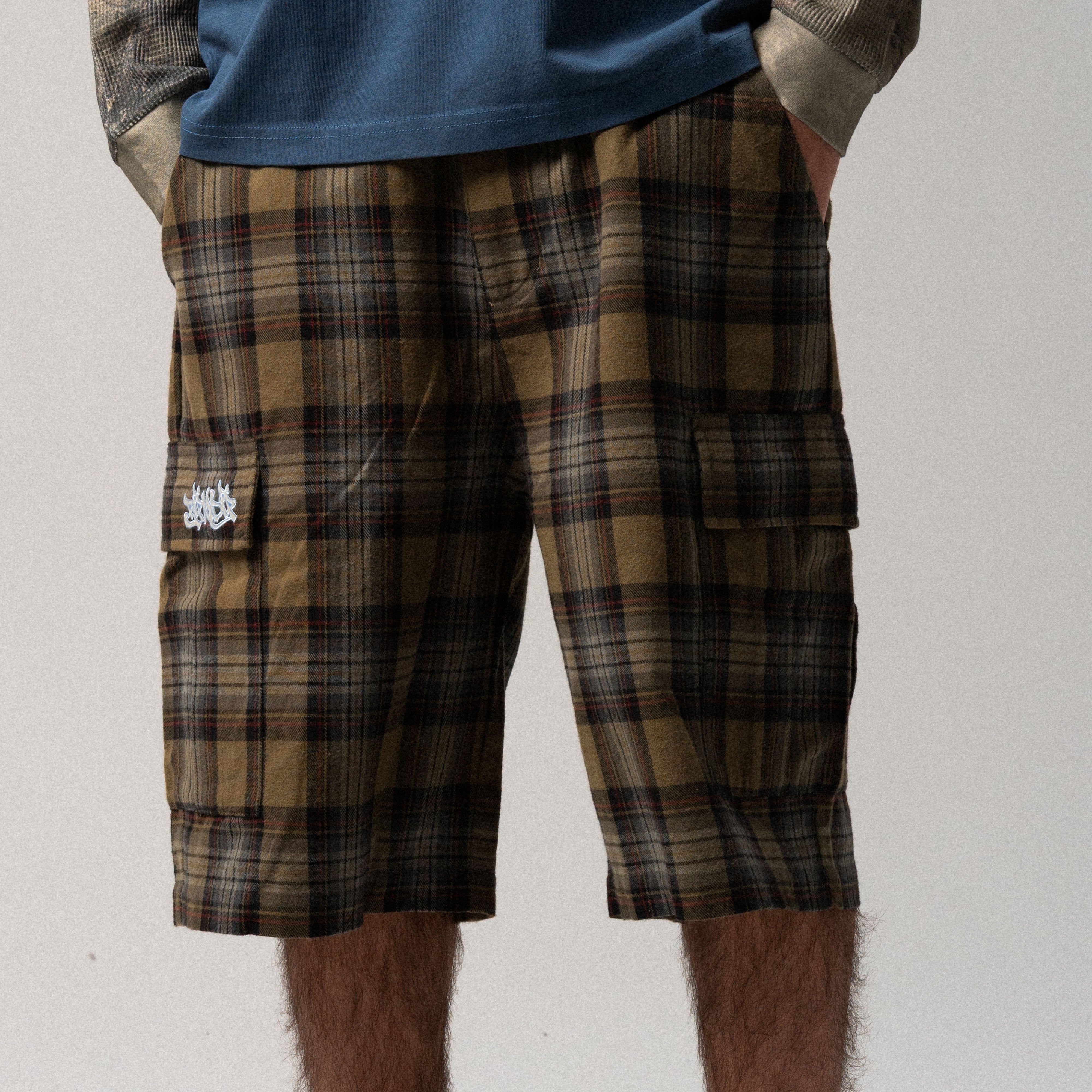 RIPNDIP Hansen Wide Fit Cargo Shorts (Olive Plaid)