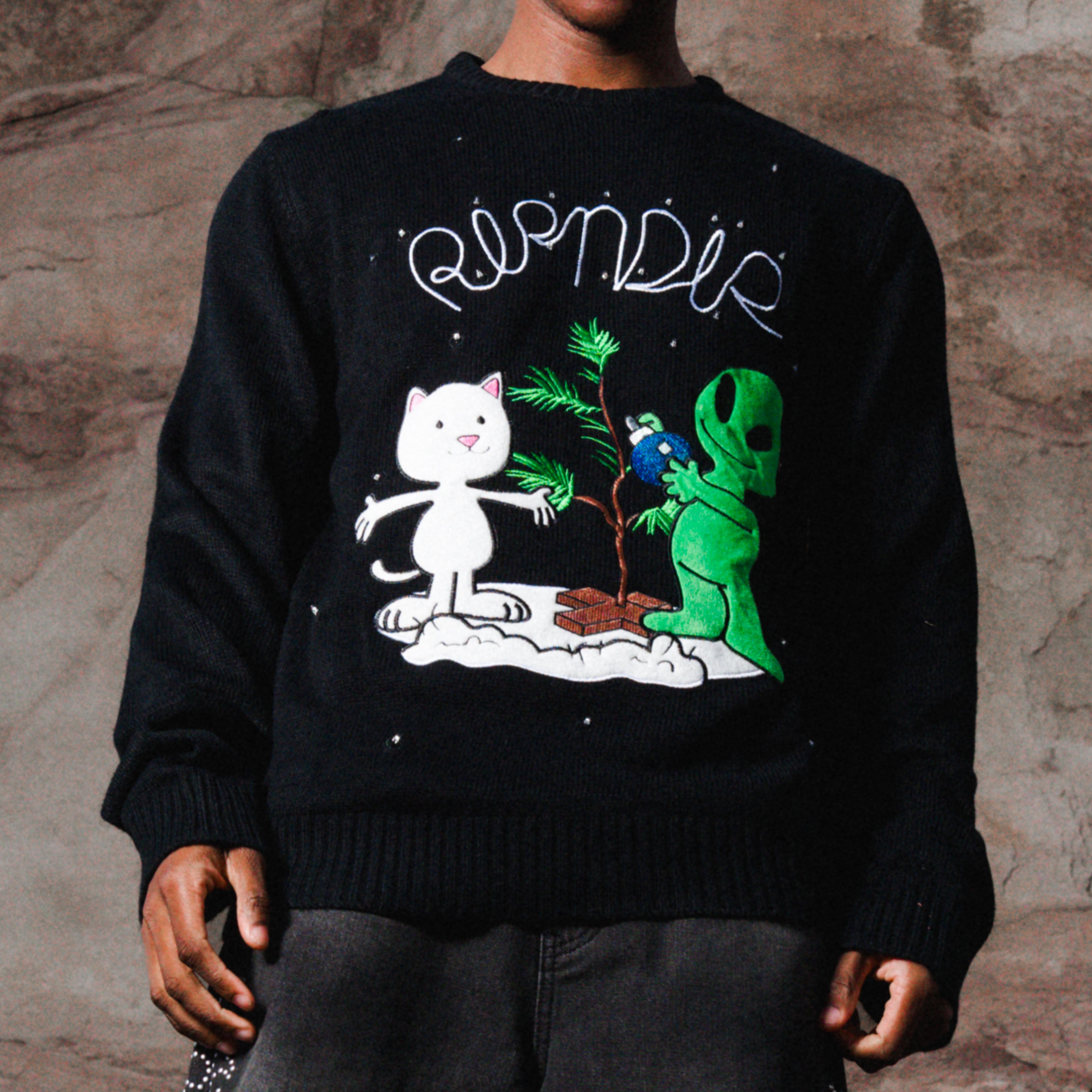 RIPNDIP Alien / Nerm Christmas Light Up Knit Sweater (Black)