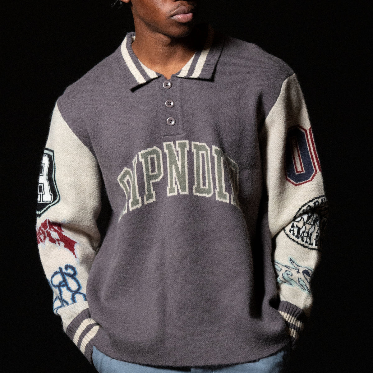 RIPNDIP Run It Up Knit Sweater (Charoal / Cream)