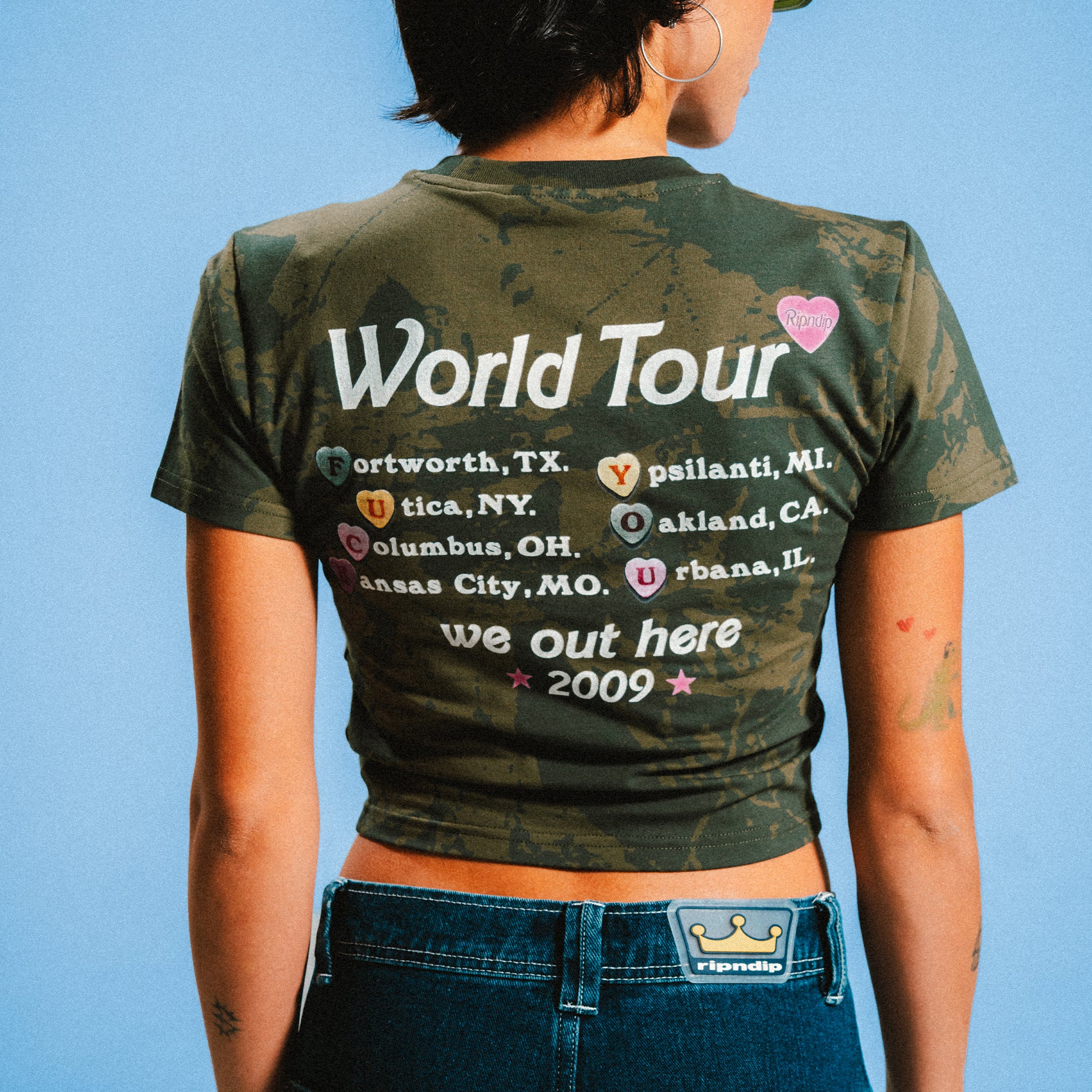 Out Here Tour Cropped Baby Tee (Forest Camo)