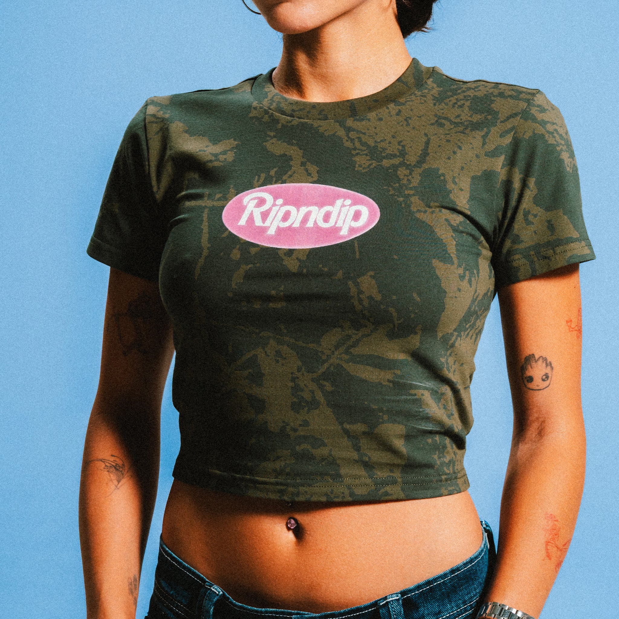 Out Here Tour Cropped Baby Tee (Forest Camo)