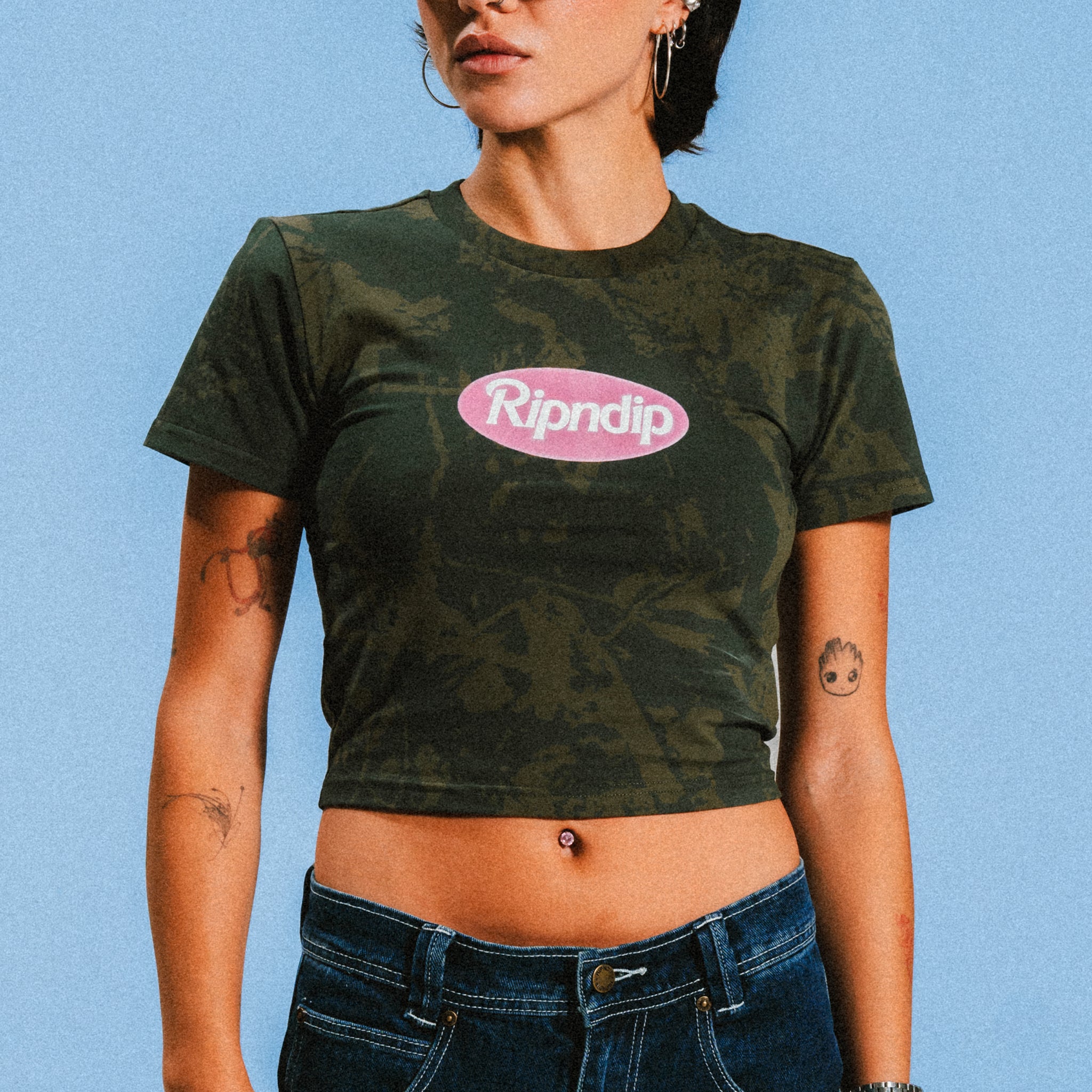 Out Here Tour Cropped Baby Tee (Forest Camo)