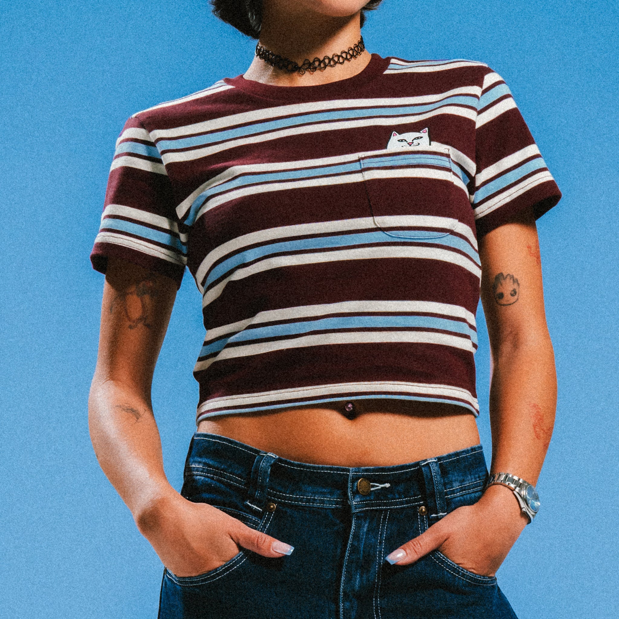 Lord Nermal Cropped Baby Pocket Tee (Brown Stripes)