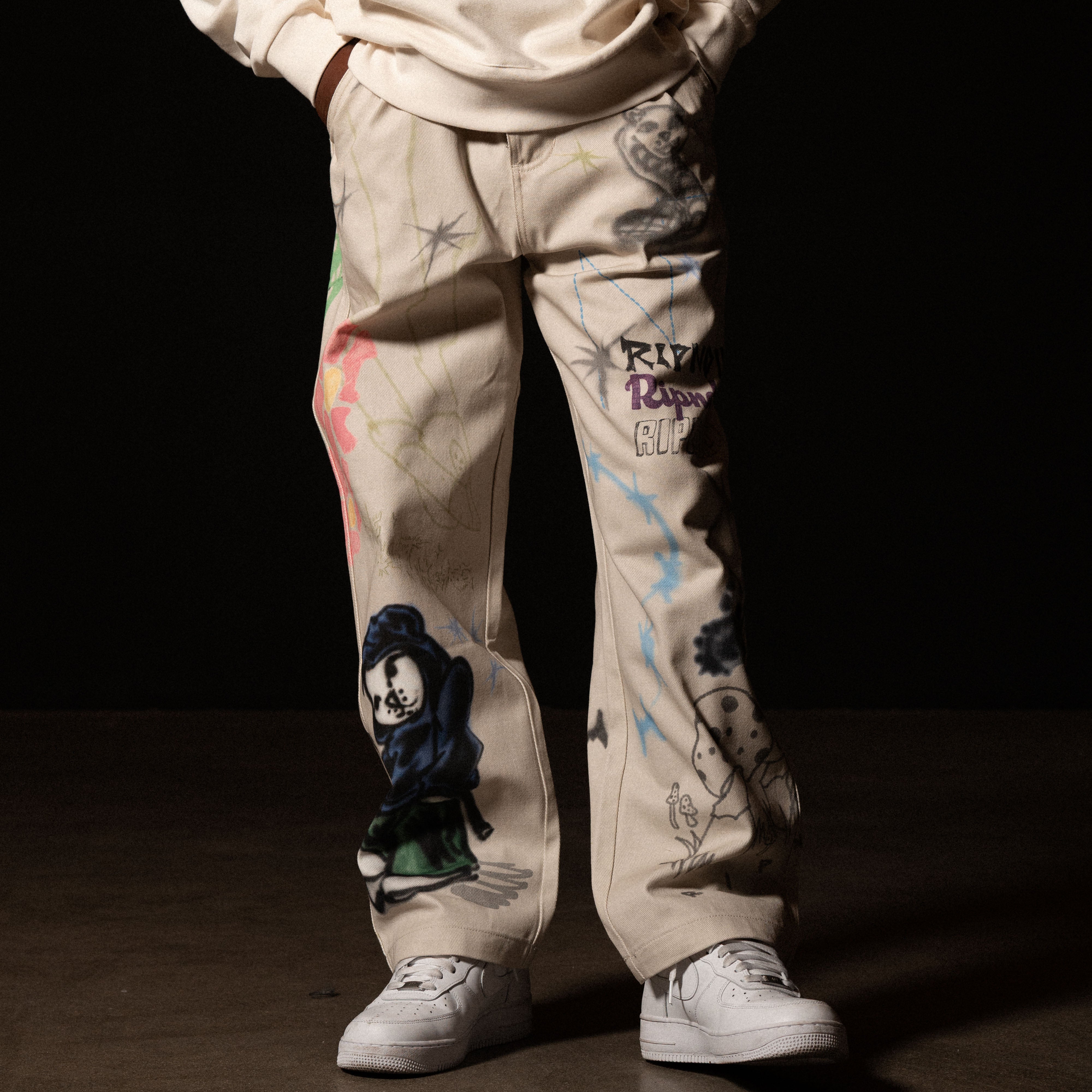 RIPNDIP Goosebumps Wide Fit Pants (Bone)