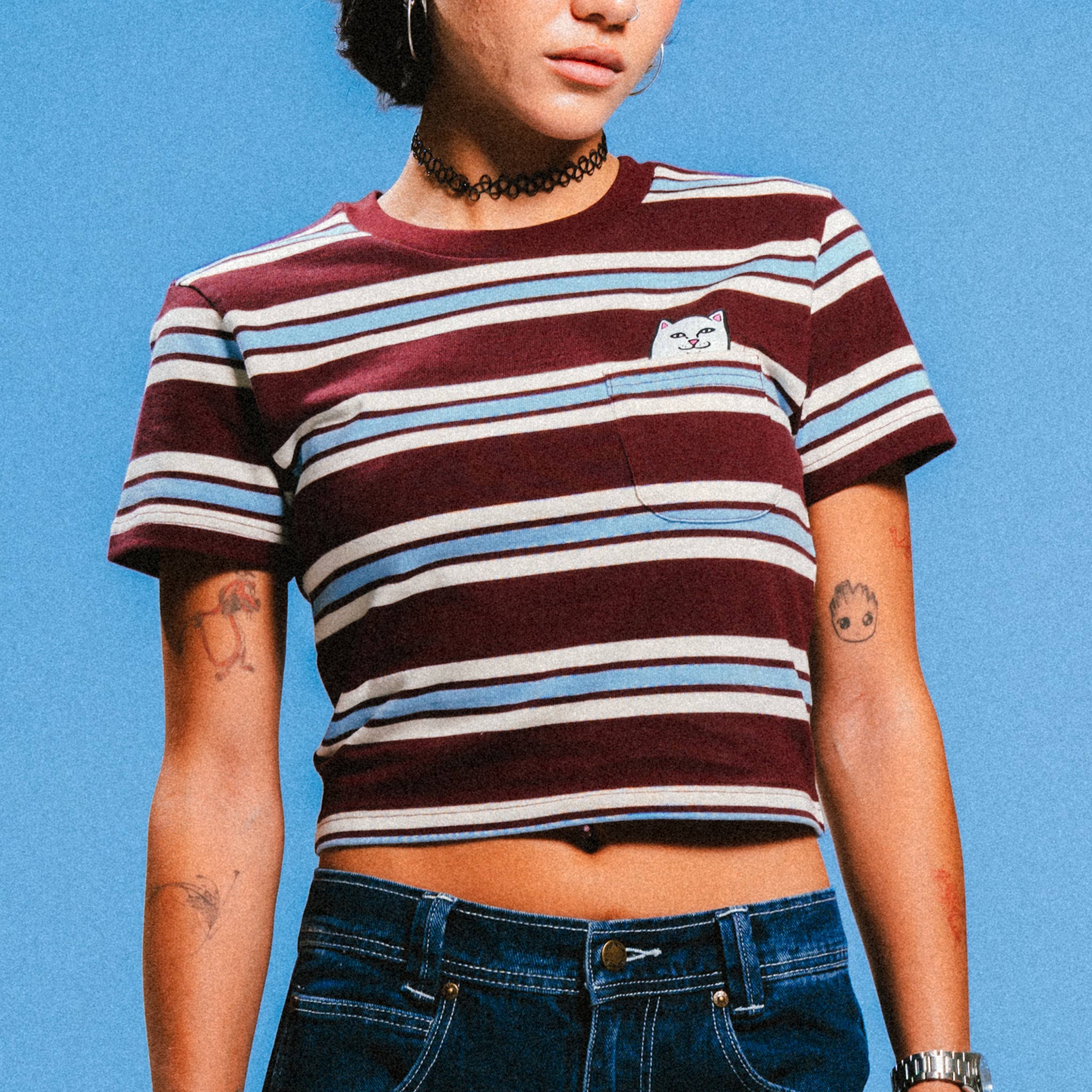 Lord Nermal Cropped Baby Pocket Tee (Brown Stripes)