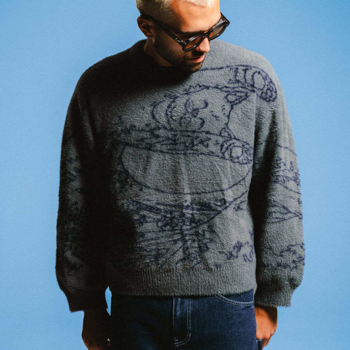 RIPNDIP Great Wave Of Nerm Reversible Sweater (Grey / Navy)