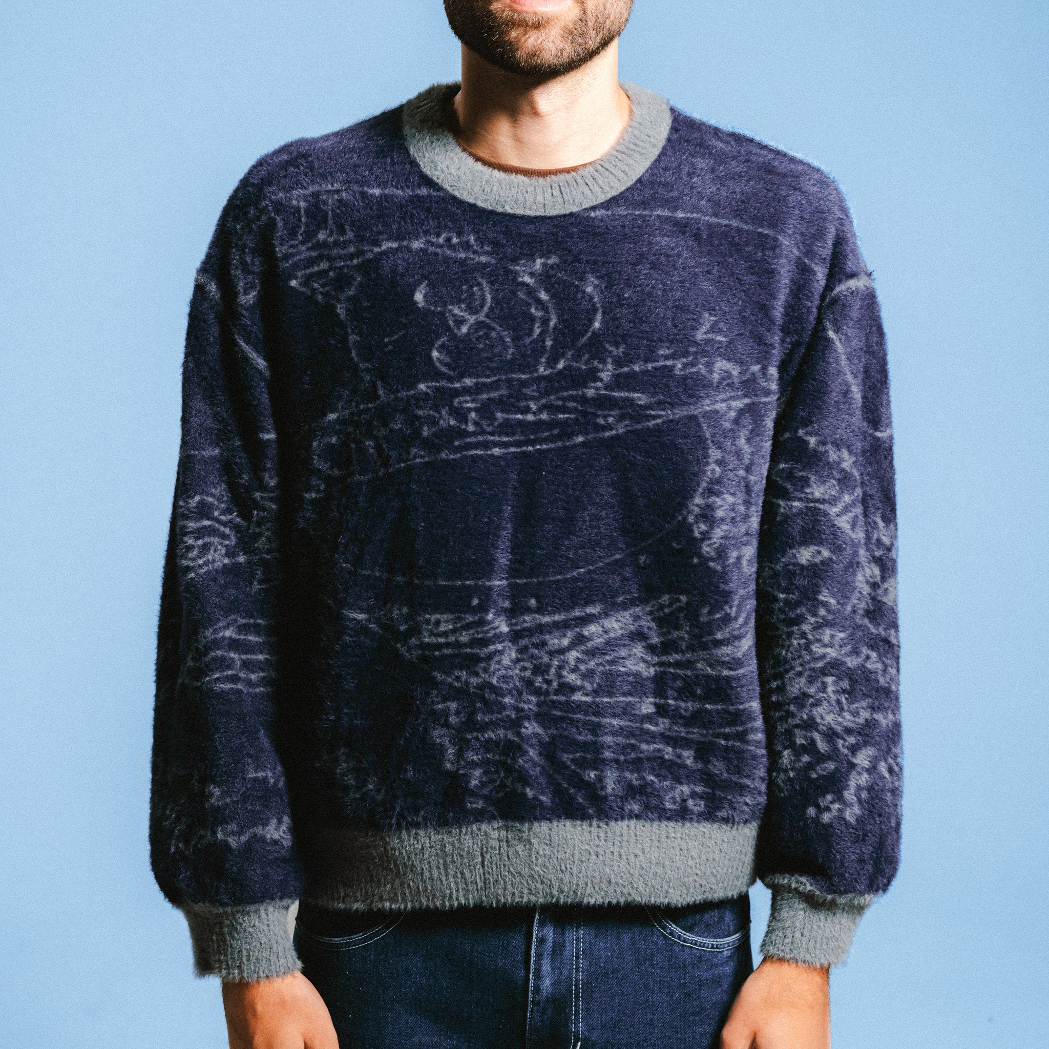 RIPNDIP Great Wave Of Nerm Reversible Sweater (Grey / Navy)