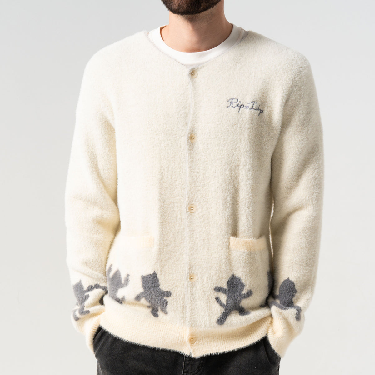 RIPNDIP Cosmic Nerm Mohair Cardigan (Off White)