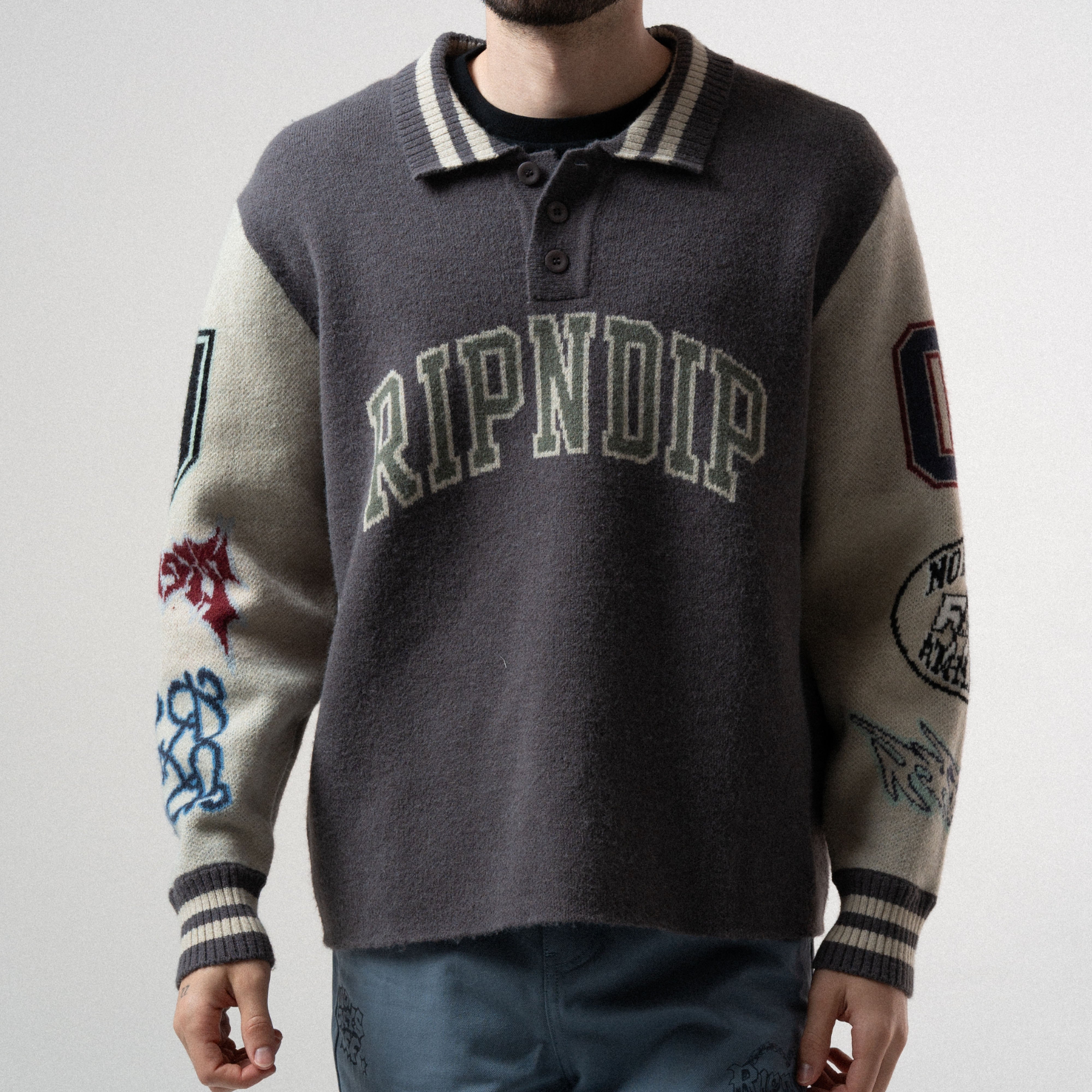 RIPNDIP Run It Up Knit Sweater (Charoal / Cream)