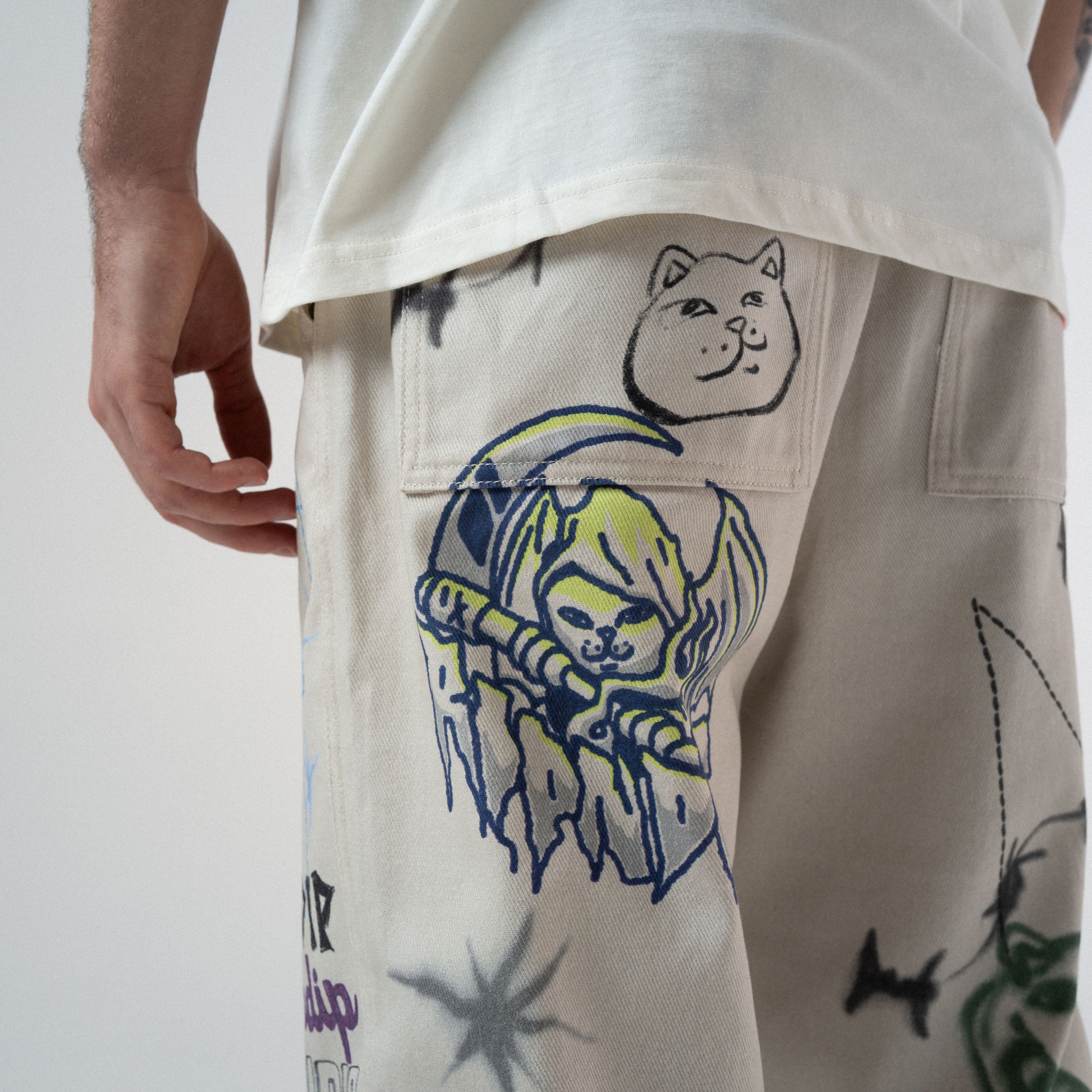 RIPNDIP Goosebumps Wide Fit Pants (Bone)