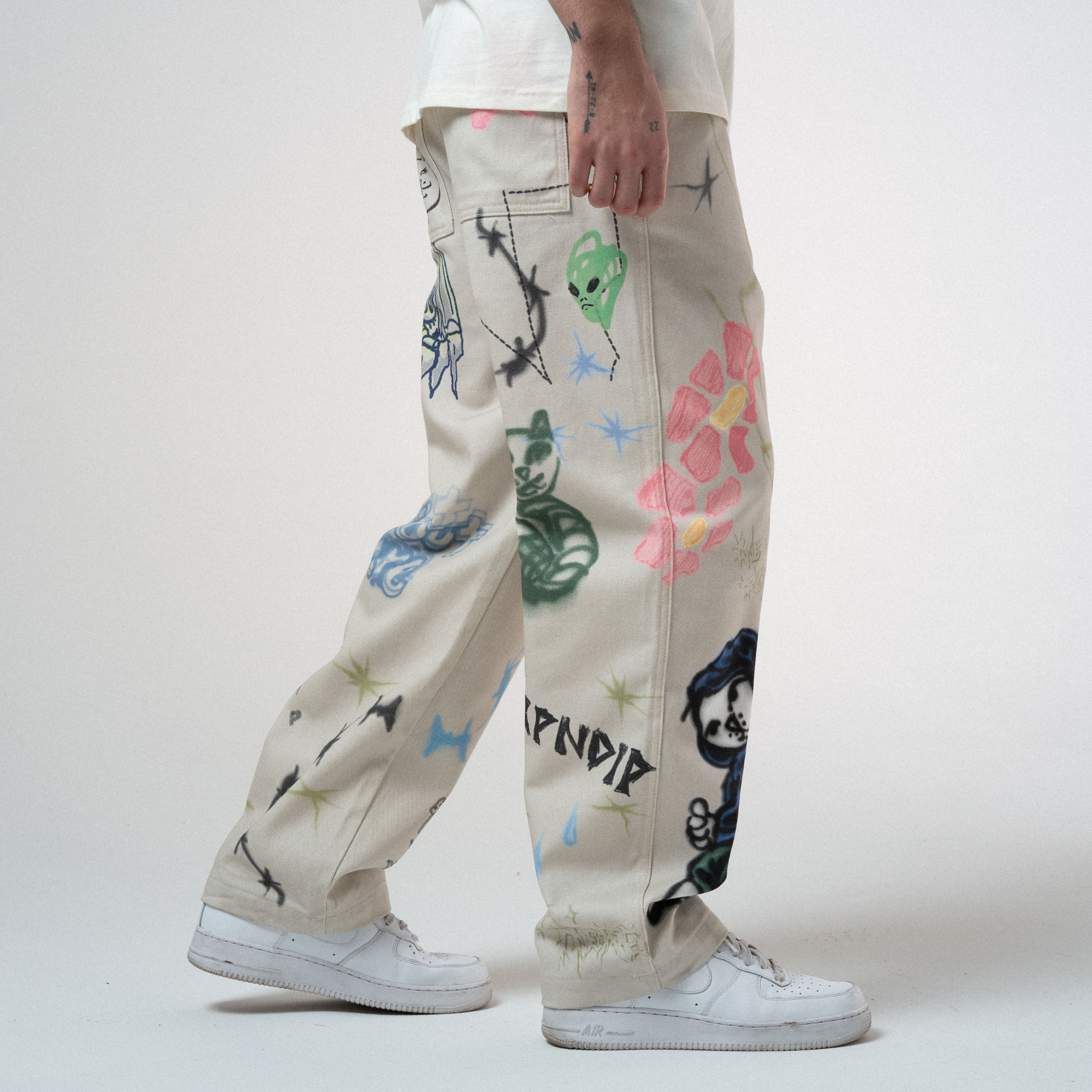 RIPNDIP Goosebumps Wide Fit Pants (Bone)