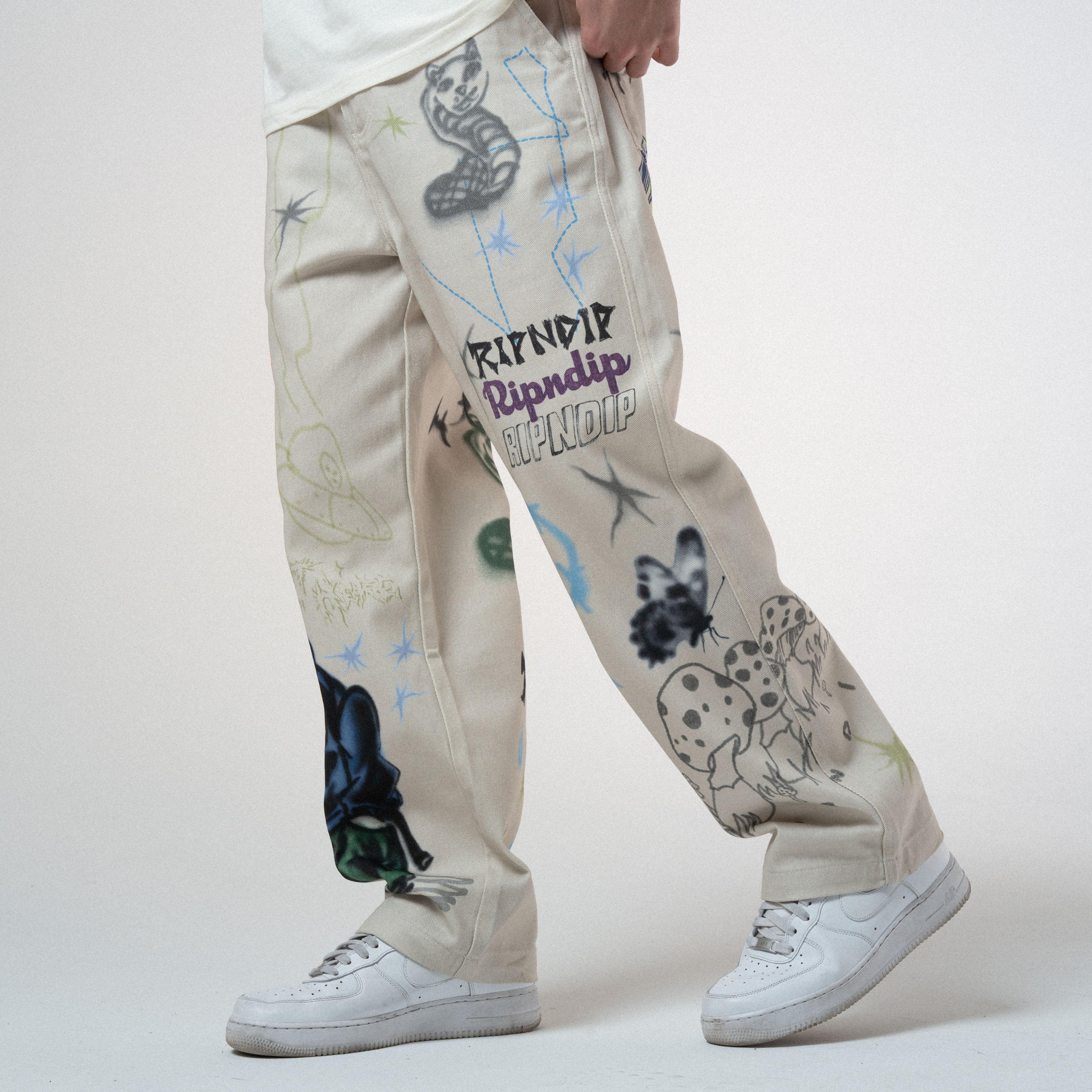 RIPNDIP Goosebumps Wide Fit Pants (Bone)