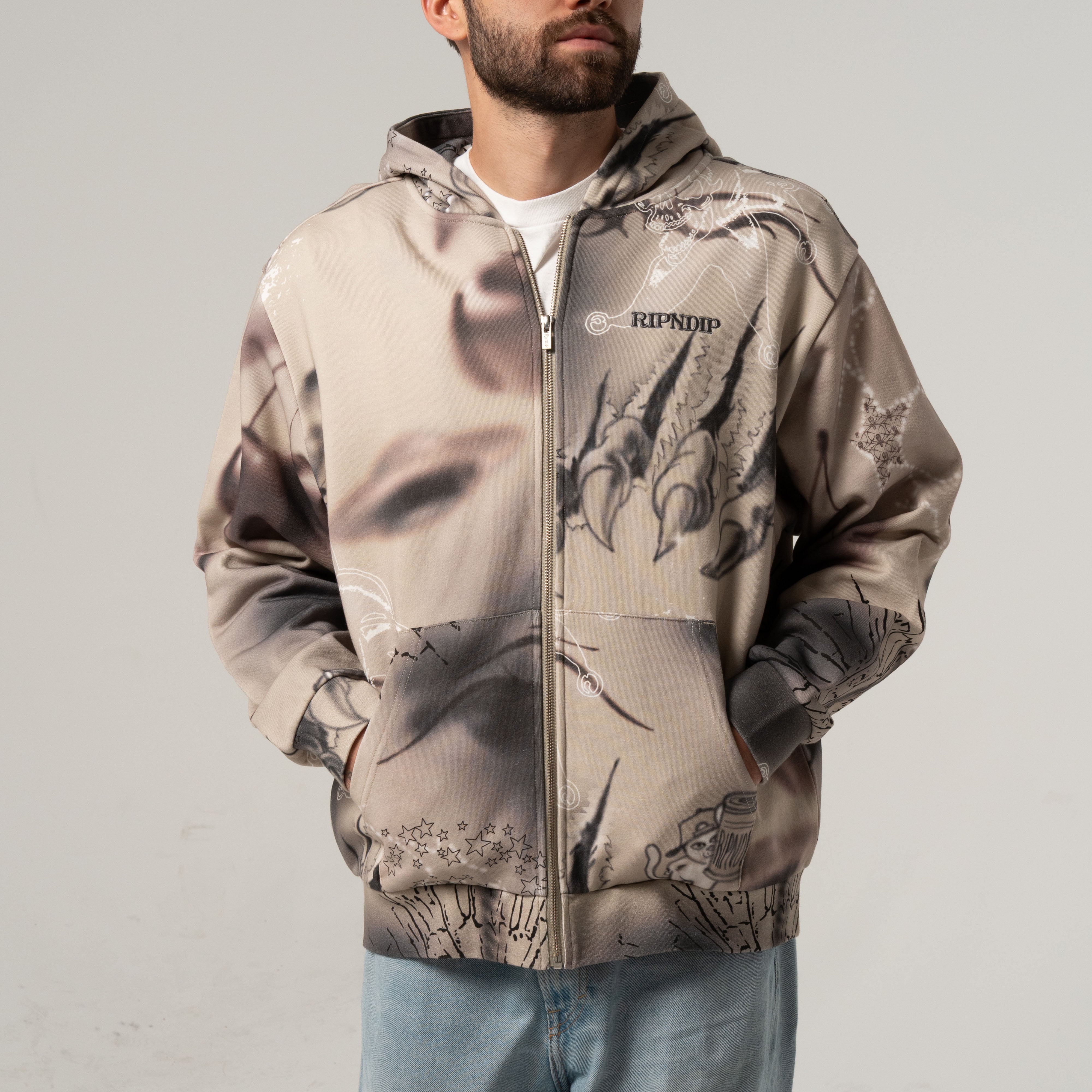 Stargazing Zip Up Hoodie (Off White) – RIPNDIP
