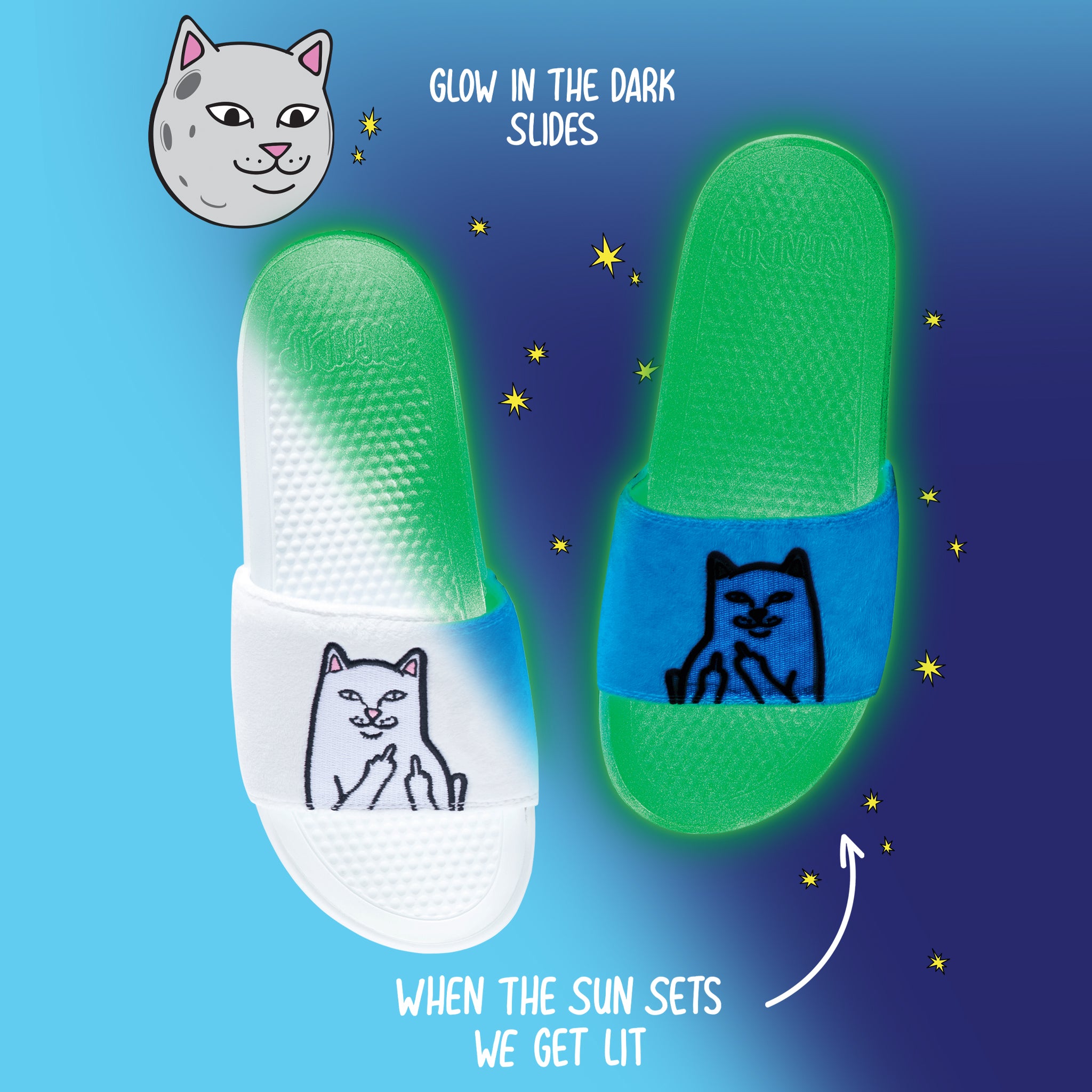 RIPNDIP Lord Nermal Glow in the Dark Slides (Blue/Neon)