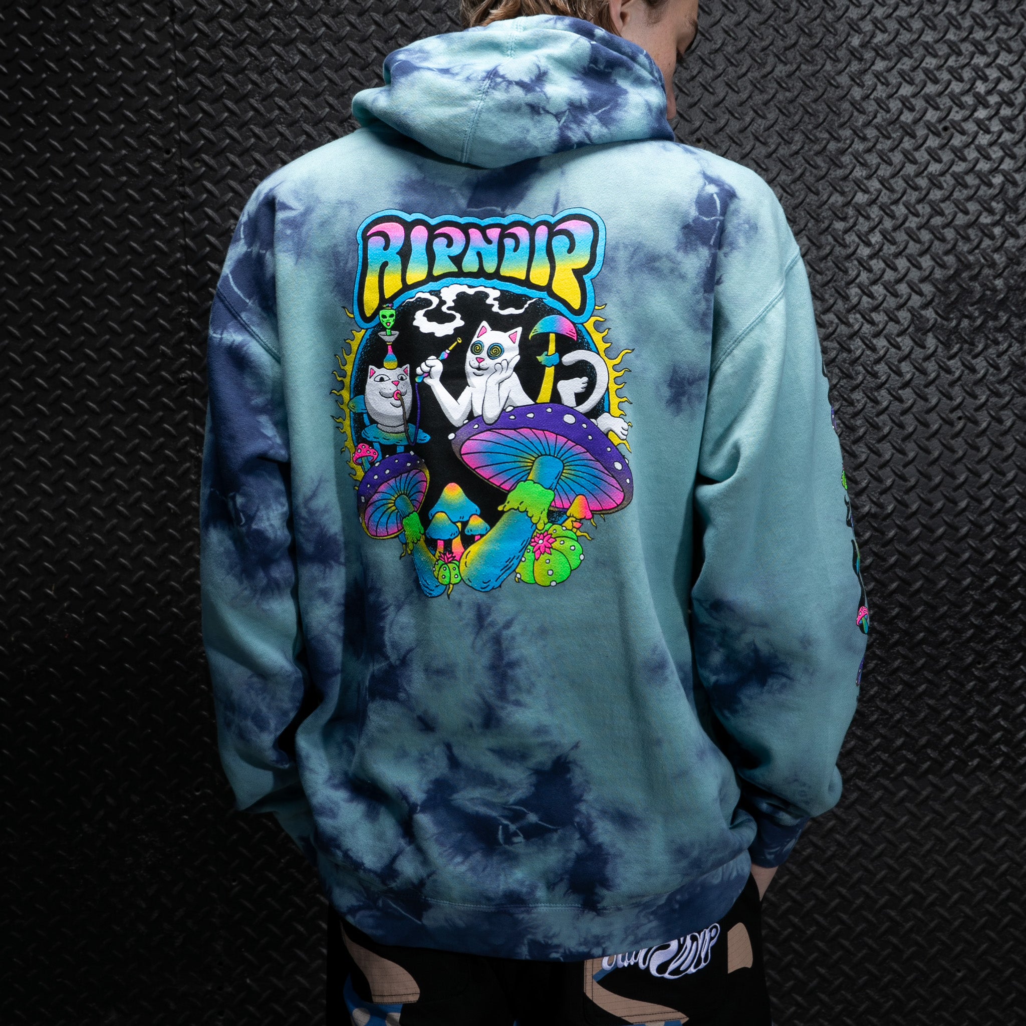 RIPNDIP Psychedelic Garden Hoodie (Navy/Aqua Lightning Wash)