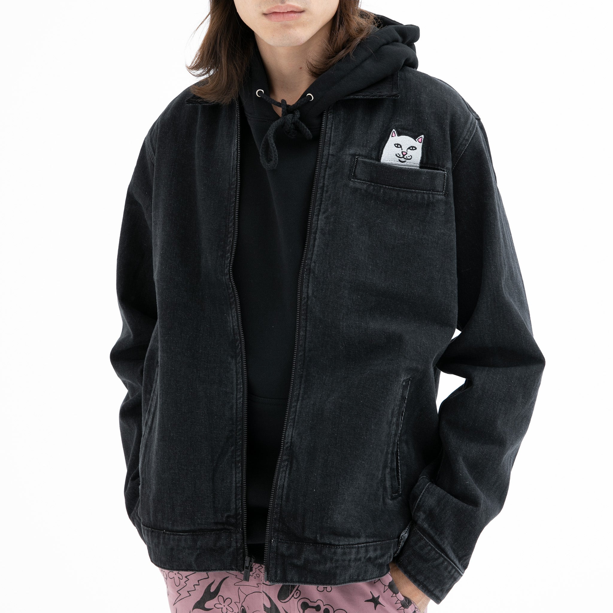 RIPNDIP La Brea Peeking Nermal Work Jacket (Black Washed Denim)