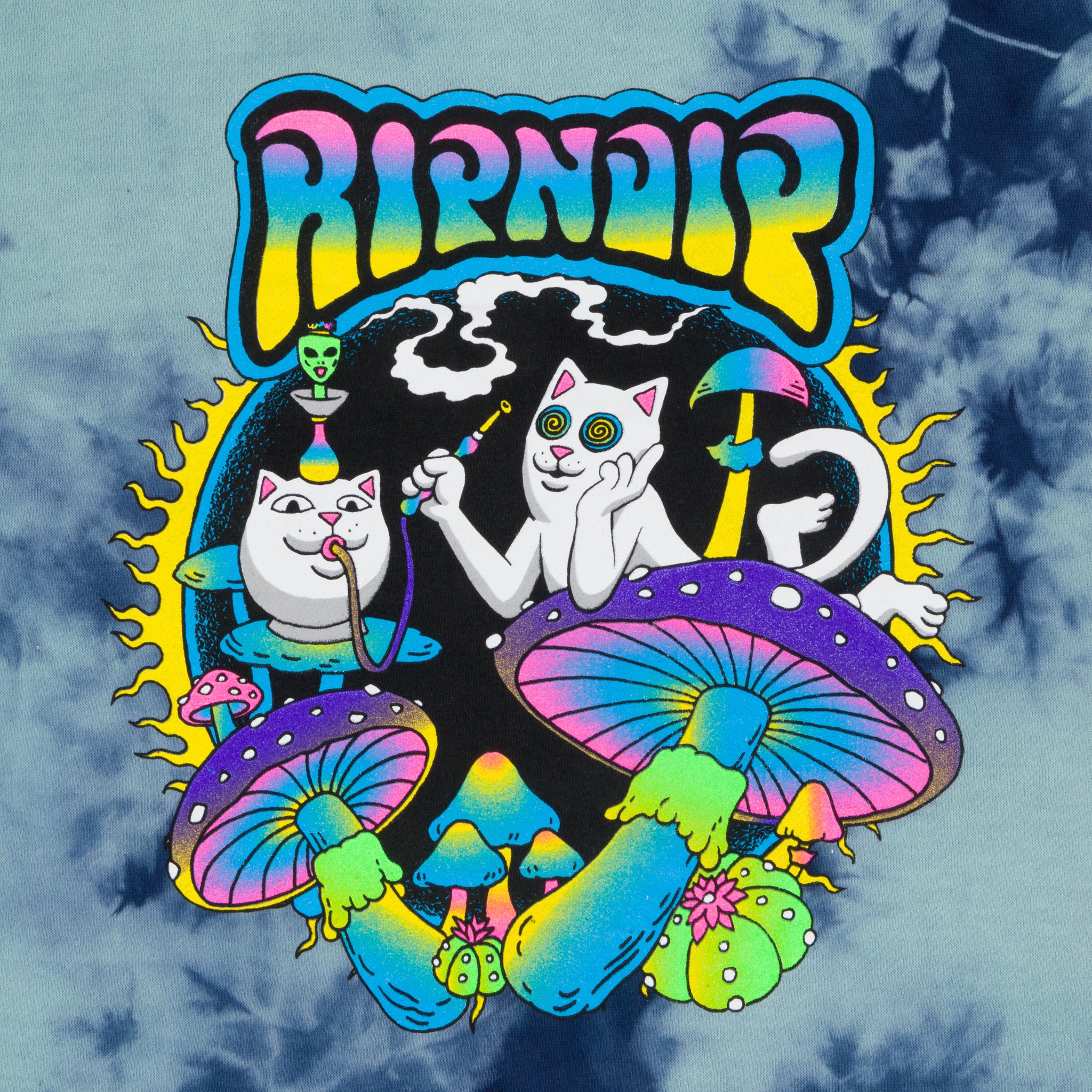 RIPNDIP Psychedelic Garden Hoodie (Navy/Aqua Lightning Wash)