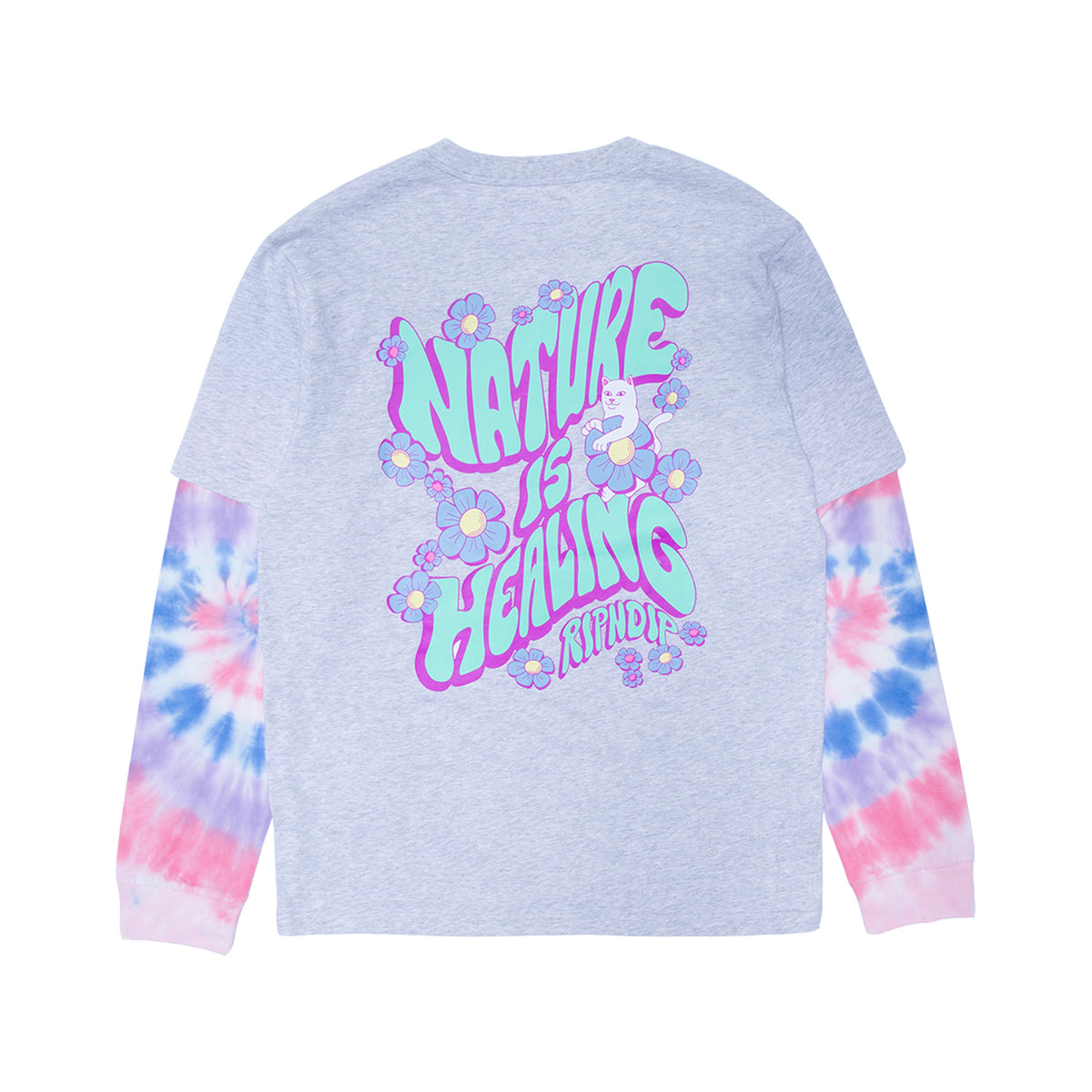 RIPNDIP Nature Is Healing Double Sleeve Tee (Ash Heather/Pink)