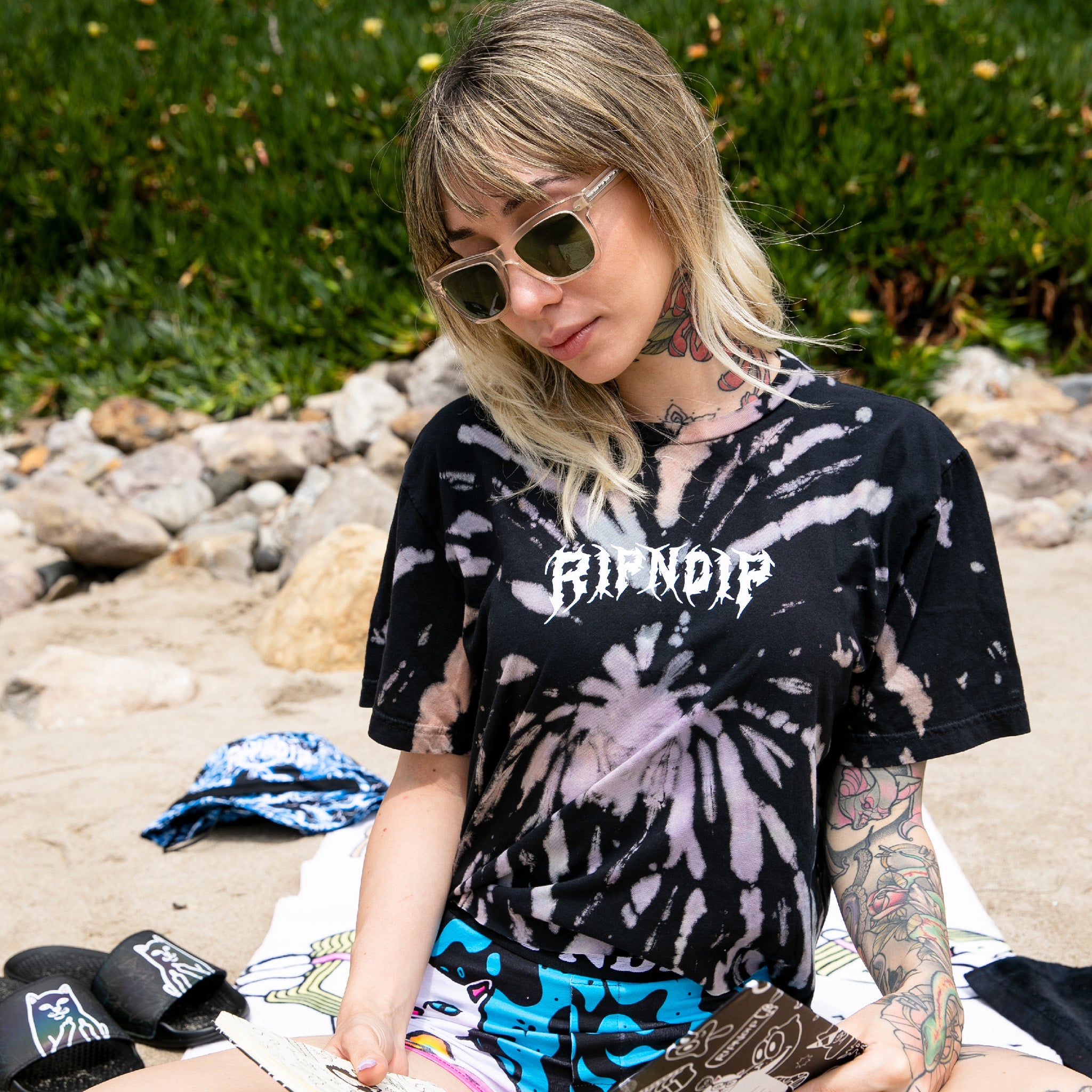 RIPNDIP Nikola Crop Tee (Black/Peach/Purple Tie Dye)