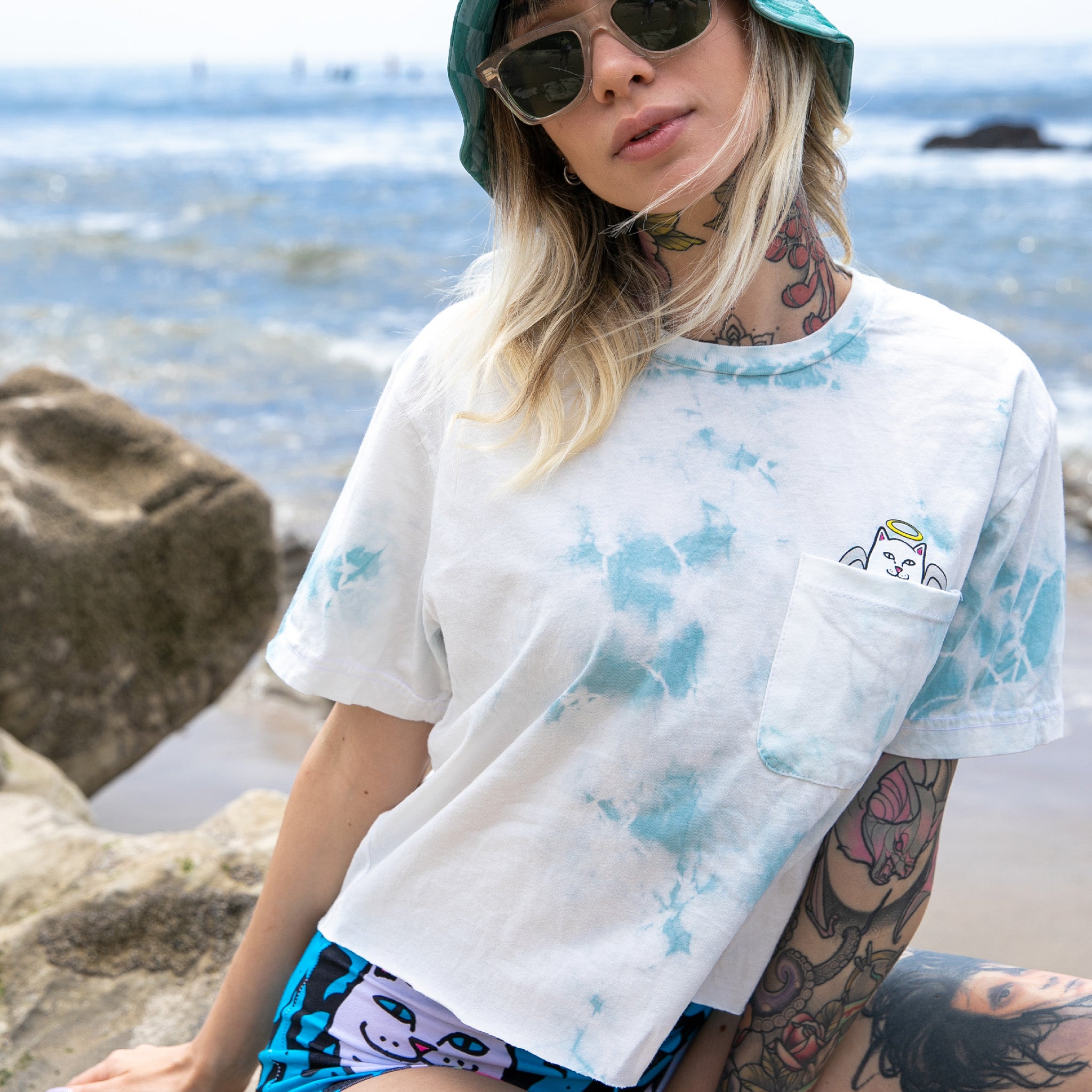RIPNDIP Lord Angel Pocket Crop Tee (Light Blue Lightning Wash)