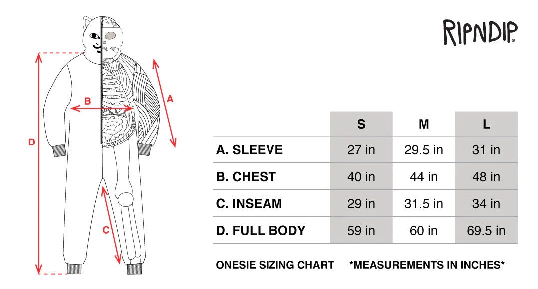 ONESIE SIZING CHART measurement diagram