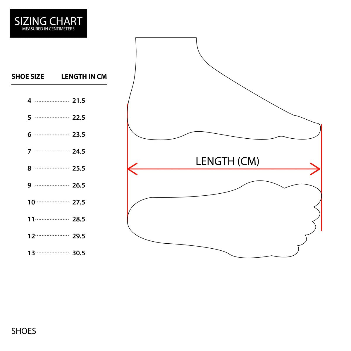 SIZING CHART measurement diagram